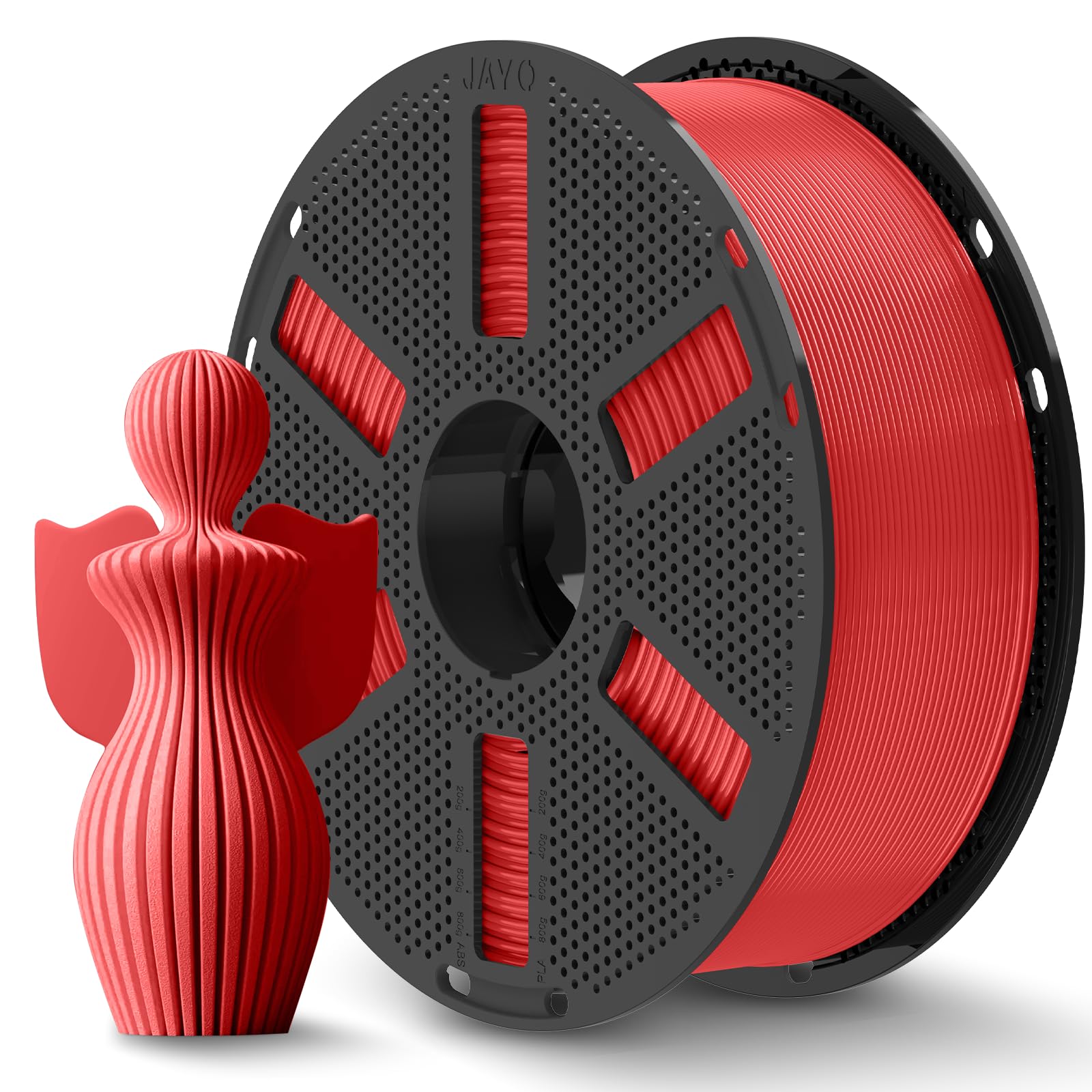 JAYO PLA Plus (PLA+) 3D Printer Filament 1.75mm 1.1KG Reusable Spool, Red