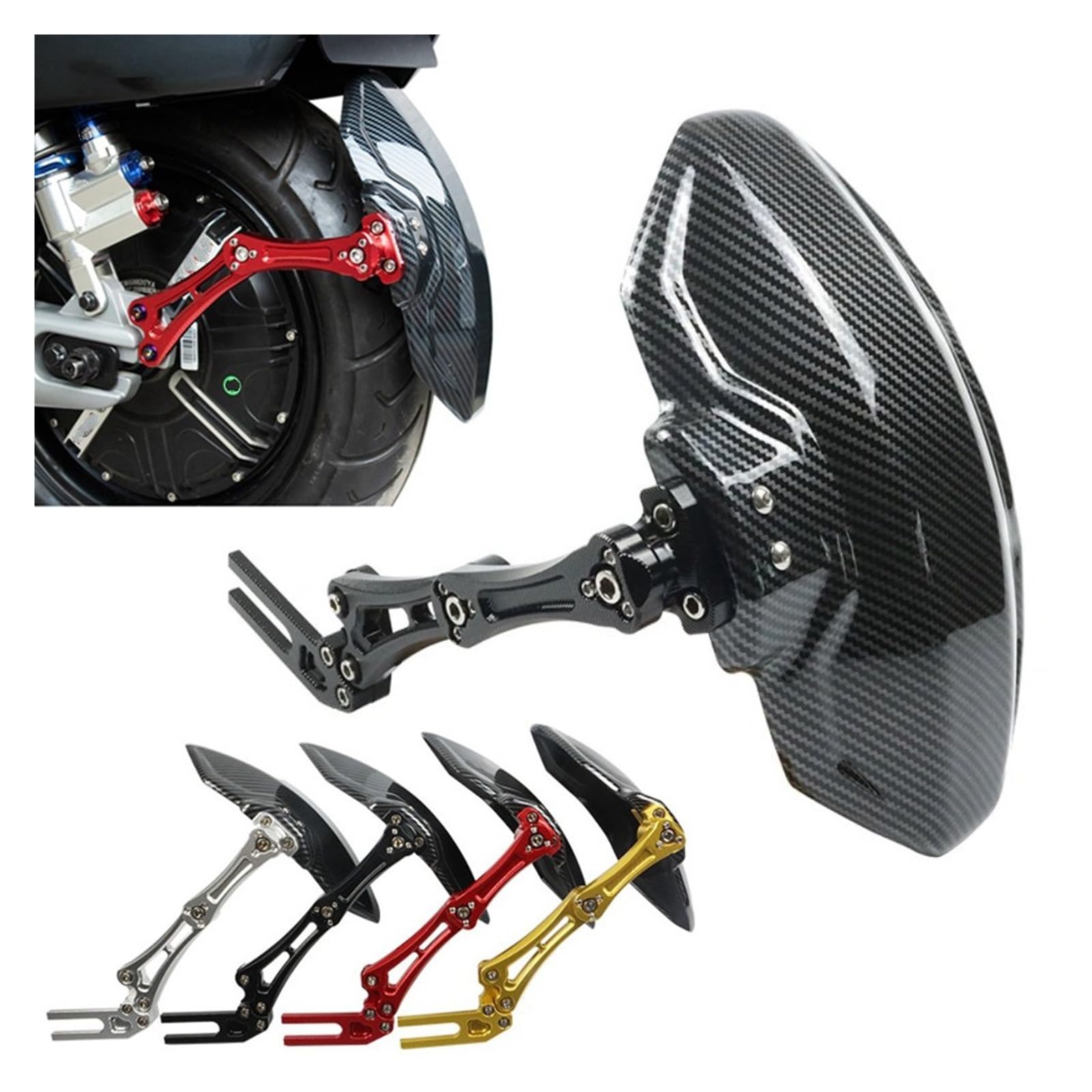 Paraspruzzi per moto, Parafango Parafango Posteriore Moto Parafango Posteriore Moto Parafango in plastica stampata in fibra di carbonio in alluminio Compatible with parafango (Color : Red)(Red)