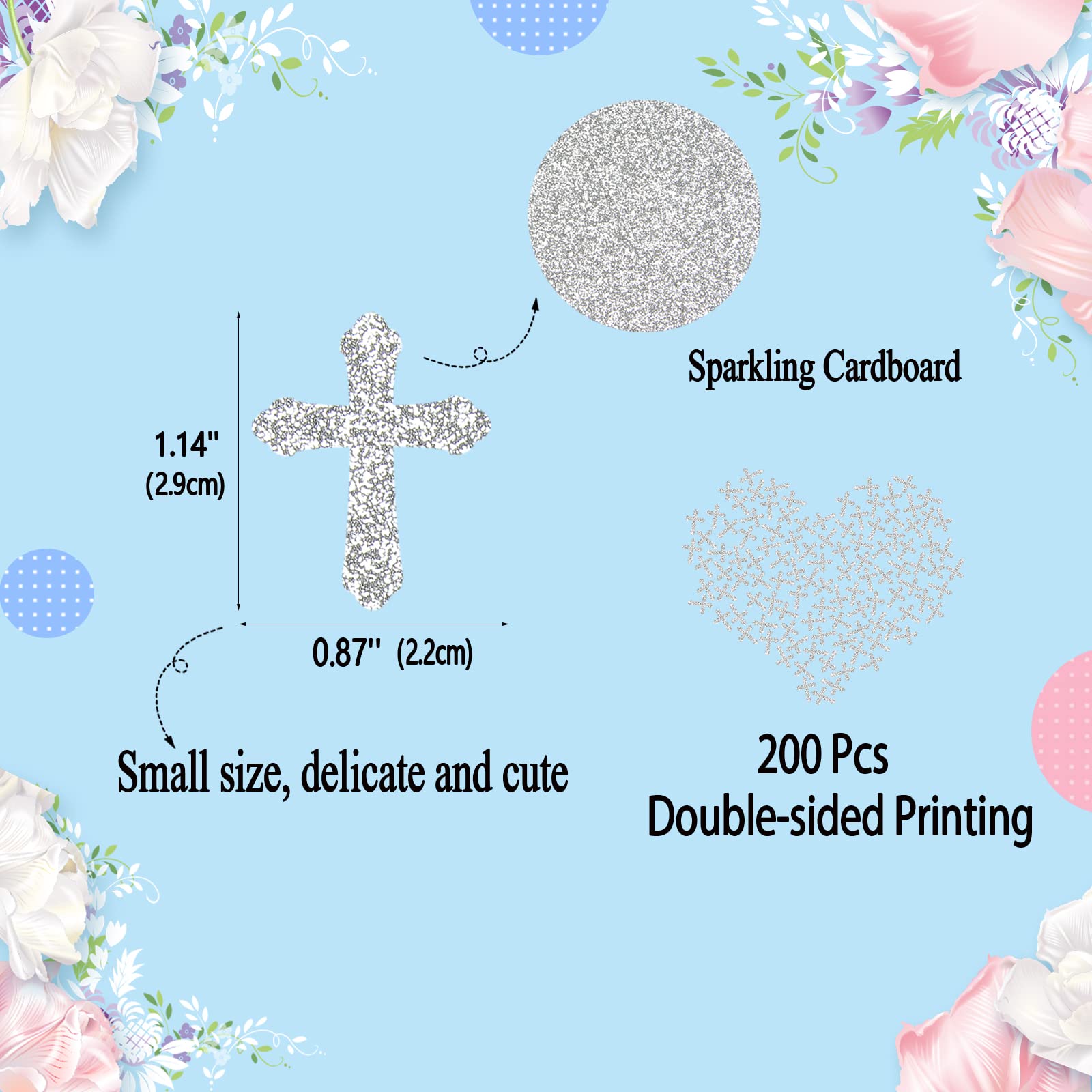 Labakita Konfetti do stołu krzyżowego na chrzest, konfetti krzyżowe, na chrzest, komunię, baby shower, konfetti na stół, dekoracja krzyża, 200 szt. (srebrne)