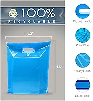 Vista 2 de PPB - Bolsas de plástico azul de 12 x 15 pulgadas, acabado brillante, tamaño mediano al por menor, paquete de 100 unidades, 1.5 mil de grosor