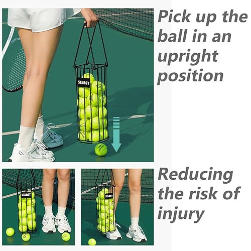 Miniatura 2 de Tolva de pelota de tenis, cesta de pelotas de tenis, colector portátil de pickleball con bolsa de transporte de malla, recogedor de transporte de