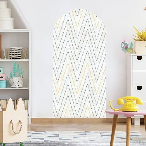 Miniatura 2 de Calcomanía de pared de arco de primavera con lunares en zigzag, línea ondulada texturizada, puede utilizarse para despegar y pegar, papel tapiz