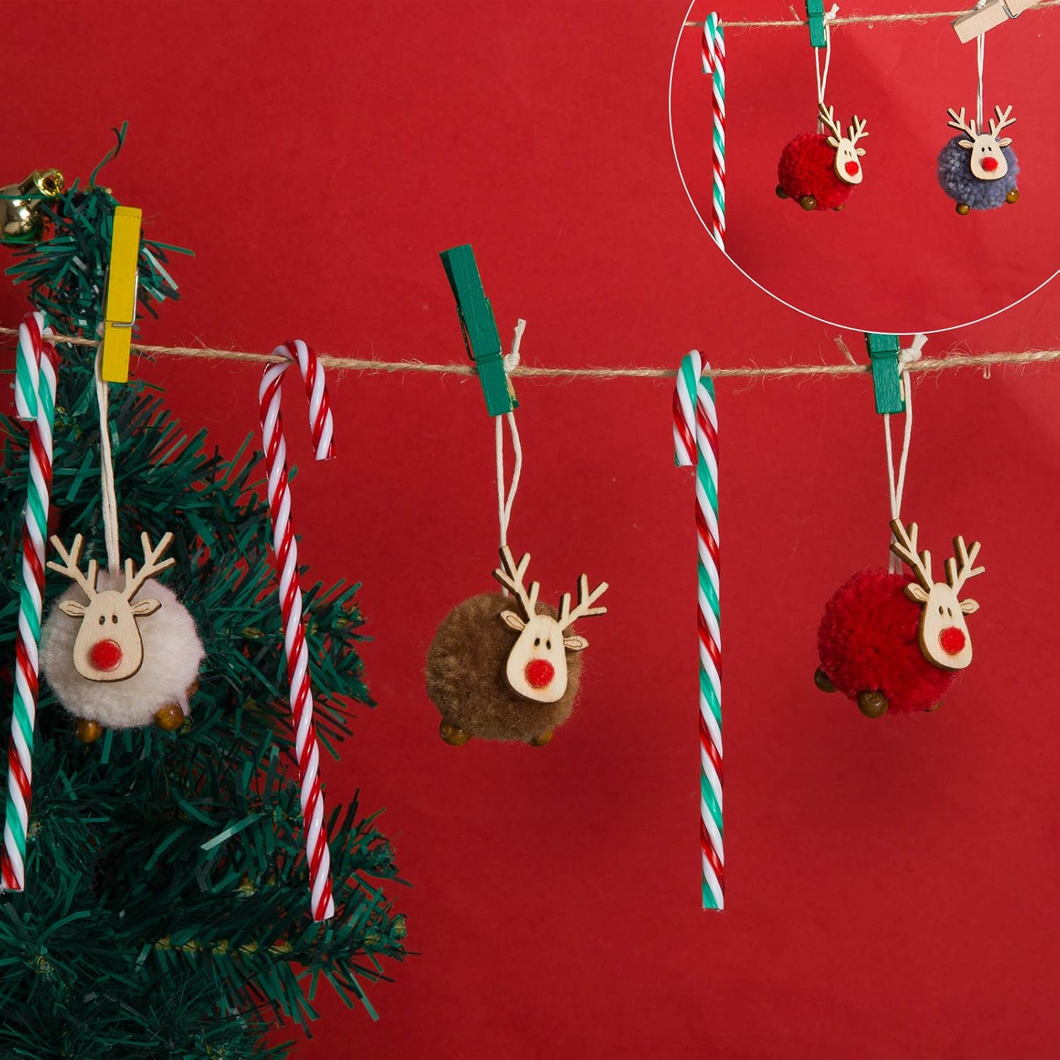 Biubee Pack of 12 Christmas Felt Wooden Elk Hanging Ornaments- 4 Colors Adorable Wooden Wool Felt Reindeer Christmas Tree Hanging Pendants Decorations Xmas Deer Crafts for Xmas Party Tree Decor : Home & Kitchen
