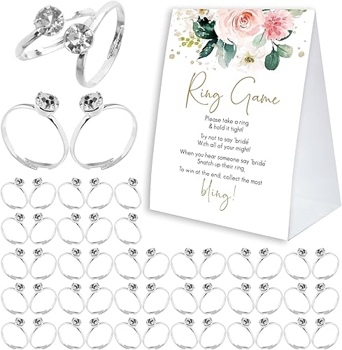 Miniatura 1 de Juego de anillos florales para despedida de soltera, juego de despedida de soltera con 50 anillos falsos, decoraciones de despedida de soltera,