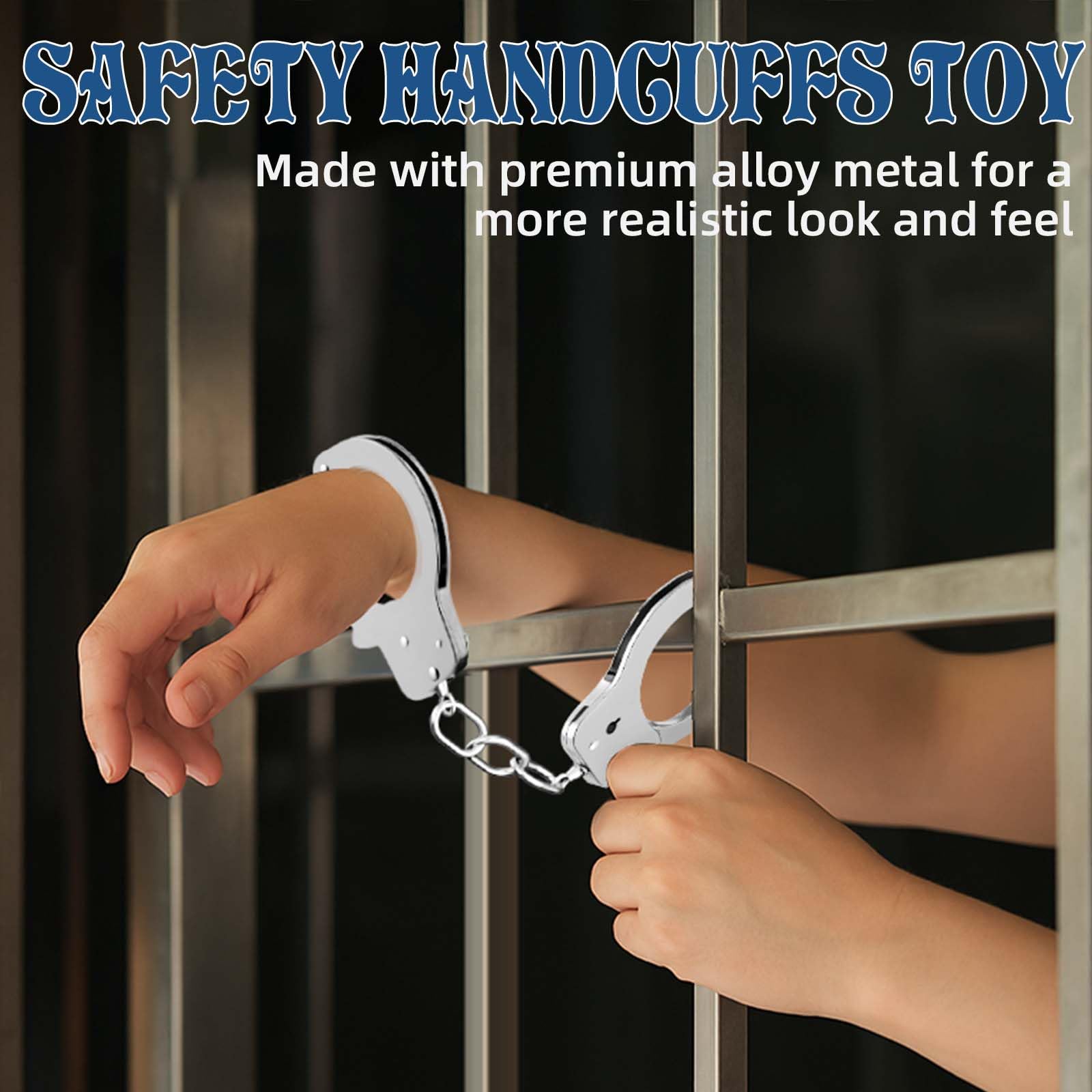 AUYYOSK Toy Metal Handcuffs with Key, Safety Party Supplies Accessory Pretend Play Hand Cuffs for Kids Children