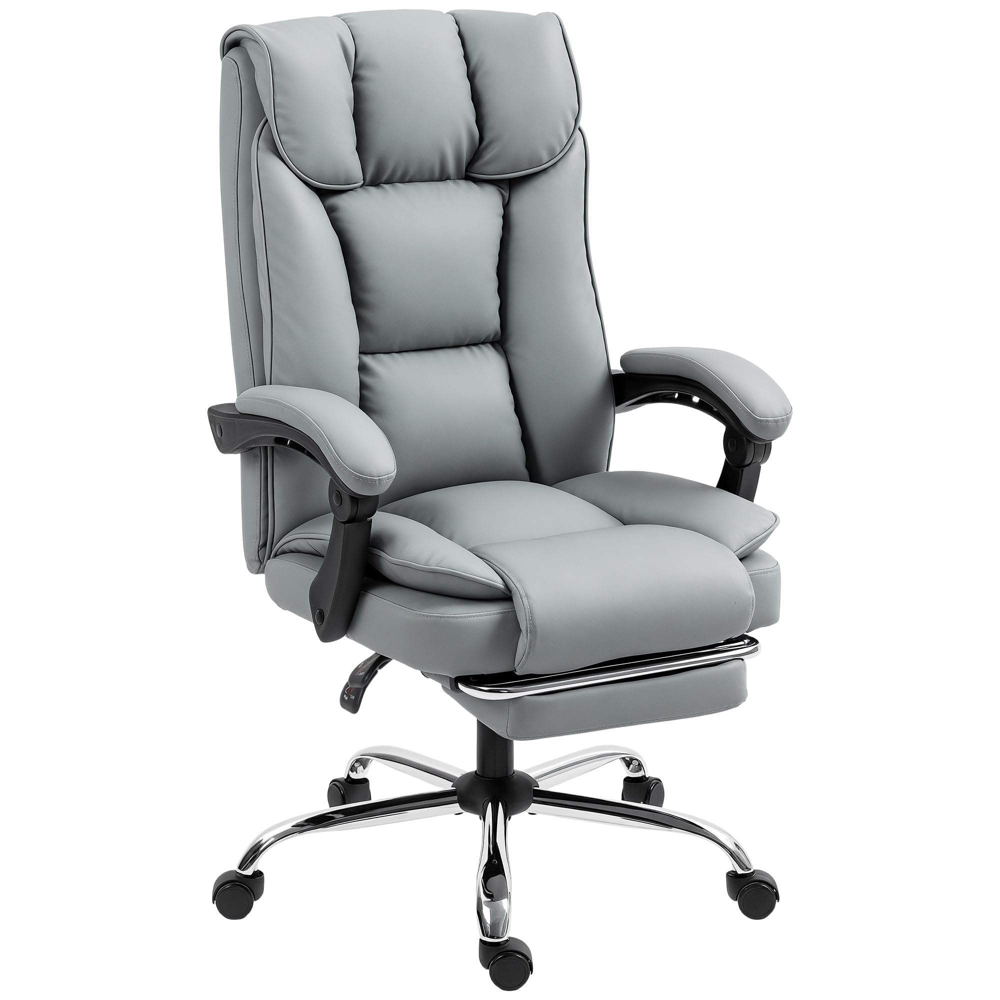HOMCOM Executive Office Chair with Footrest Pet-Friendly Faux Leather Grey | Computer Desk Chair, Double-Layer Padding, Upholstered Swivel Recliner, for Home Office, Working