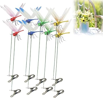 8 Packs Outdoor 3D Dragonfly Clips, Fake Dragonfly Clip, Creative Home Ornaments, 3D Dragonfly Garden Decoration Clip with Natural and Organic Concepts