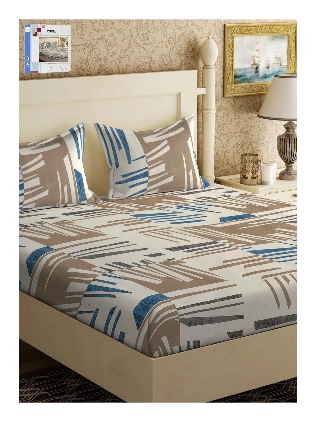 Klotthe Book Fold Multicolor Abstract 300 TC Cotton Blend Double Bedsheet with 2 Pillow Covers-image-25