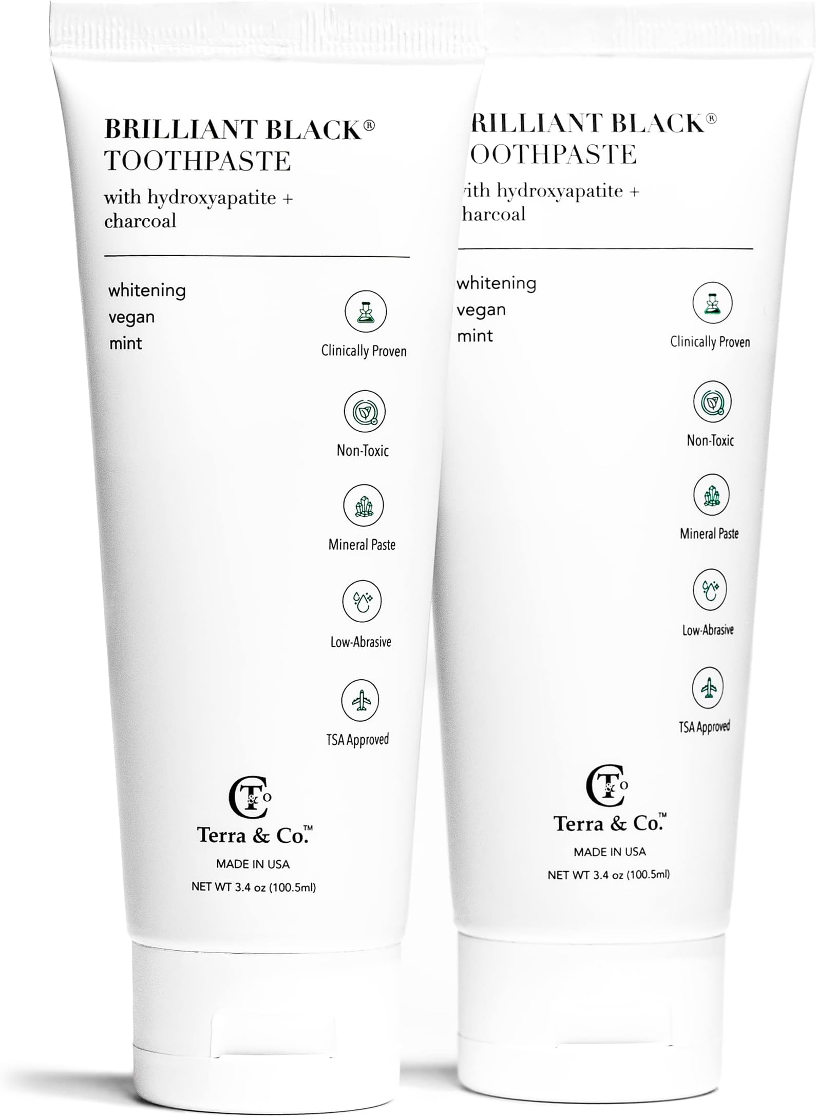 Brilliant Black Hydroxyapatite Toothpaste for Whitening Teeth – USA-Made - Natural Remineralizing Toothpaste, Fluoride-Free, Vegan, SLS-Free, Low Abrasion – Mint, 3.4 oz
