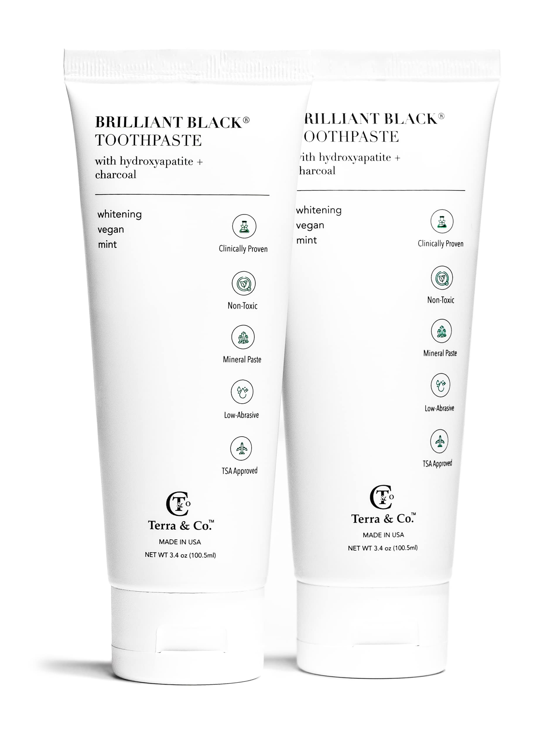Brilliant Black Hydroxyapatite Toothpaste for Whitening Teeth – USA-Made - Natural Remineralizing Toothpaste, Fluoride-Free, Vegan, SLS-Free, Low Abrasion – Mint, 3.4 oz