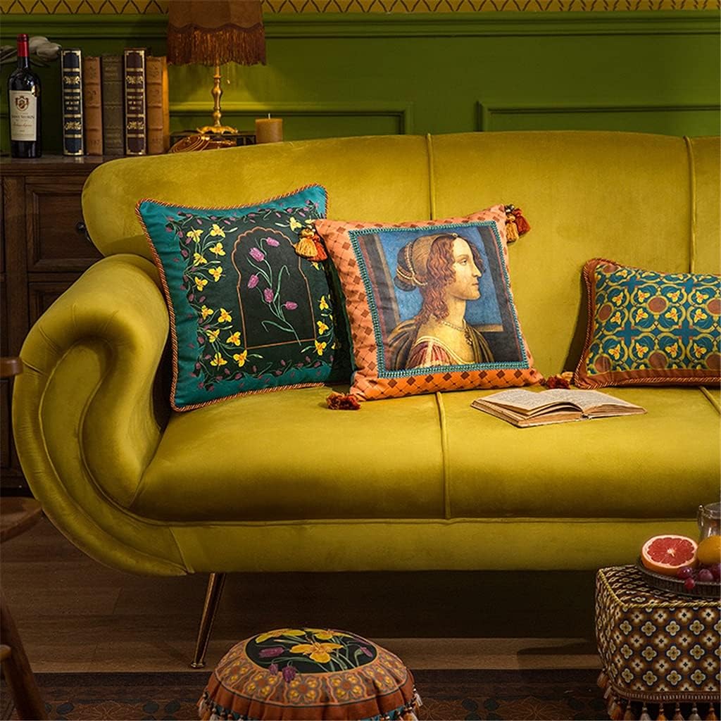 HBJWOV Round European Plush Pillow Retro Living Room Decoration Sofa Cushion Bedside backrest Pillowcase(E)