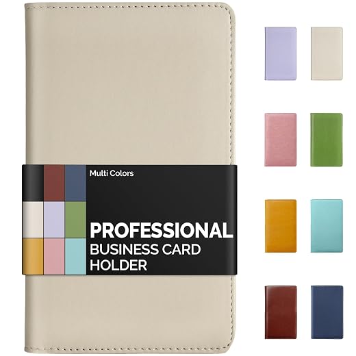 Sooez Leather Professional Business Card Book Holder Organizer, 240 Capacity Credit Card Booklet, PU Name Cards Holder Storage File for Men Women, 7.7"x 4.5" x 0.7", Beige