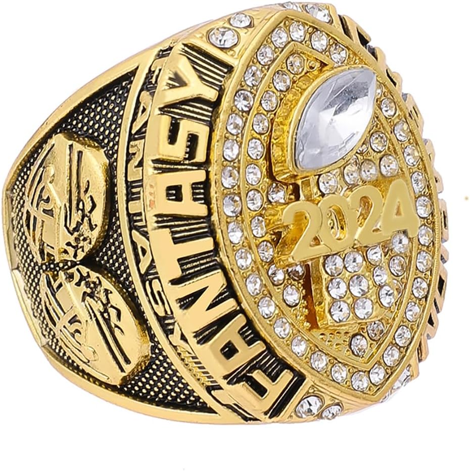 2024 Fantasy Football Ring | Heavy FFL Champion Ring | Gold Silver Tone Plated Award Trophy for Fantasy Football League Winner