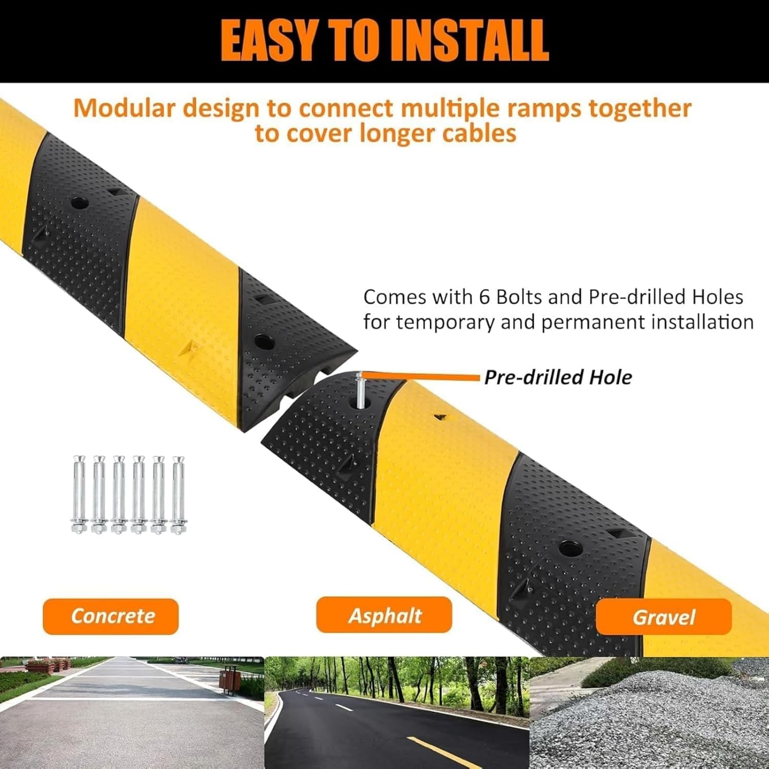 3.3FT Rubber Speed Bump 2 Pack, Heavy Duty Traffic Calming Ramp for Road 25000 Lbs Capacity, 39.6 Inch Recycled Speed Bump Cable Ramp with 2 Channel for Driveway Asphalt Concrete Gravel Road