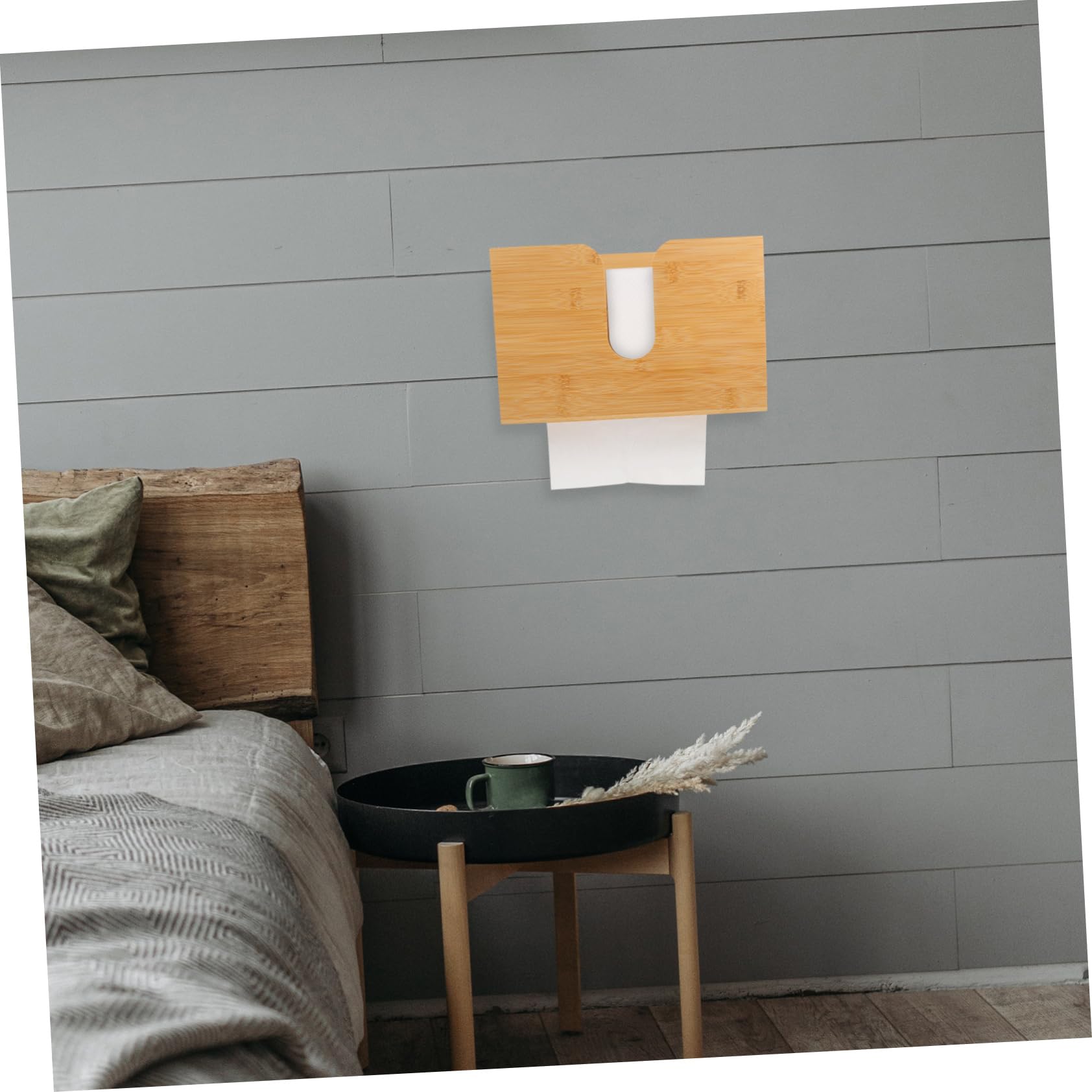 Caja de Pañuelos de Pared de Madera Color Caqui para Baño