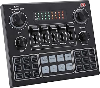 Sound Card,Multifunctional Live Sound Card,V9 Bluetooth Sound Card Stereo Audio Mixer for Computer Game Mobile Phone Live Broadcast,for Computer game,Mobile Phone,Live Broadcast