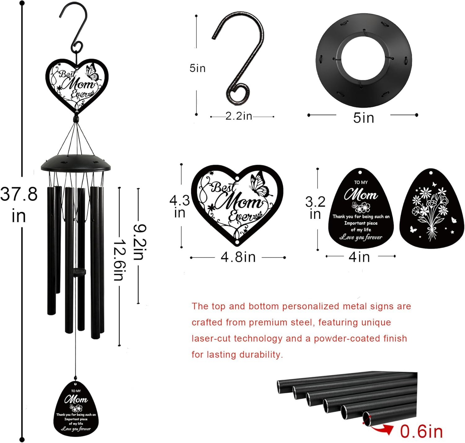 Mom Gift Wind Chimes for Mom Birthday Gift from Daughter Son Valentine Gift Outdoor Wind Chime for Mother Garden Patio Porch Yard Decor