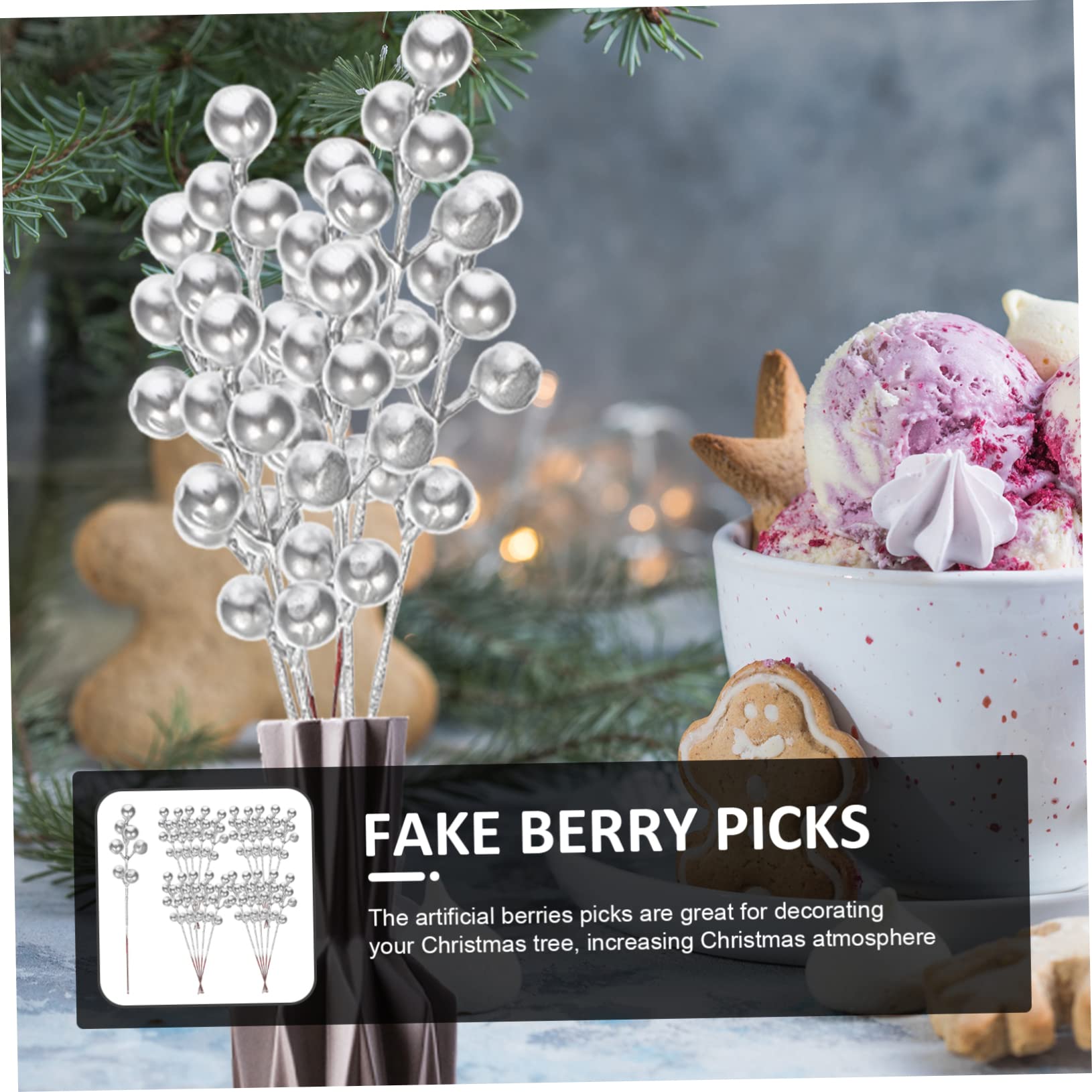 PRETYZOOM 4 Set Eleganti Bacche Di Natale Steli Di Bacche Artificiali Rami Di Bacche Finte Lavorazione Delicata Per Apparecchiare La Tavola 30 Pezzi * 4