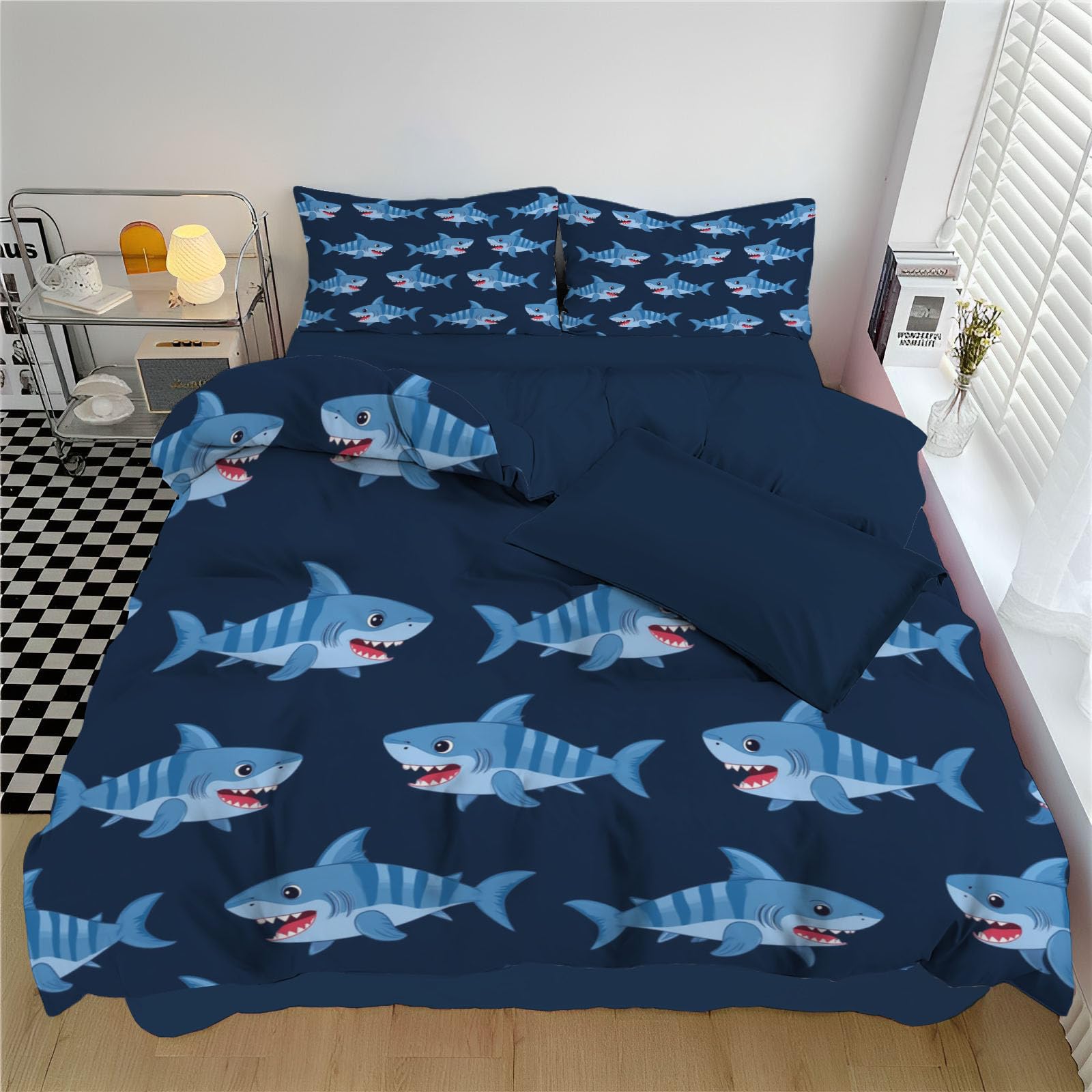 Housse de couette 200x200cm requin bleu pour lit 2 personnes