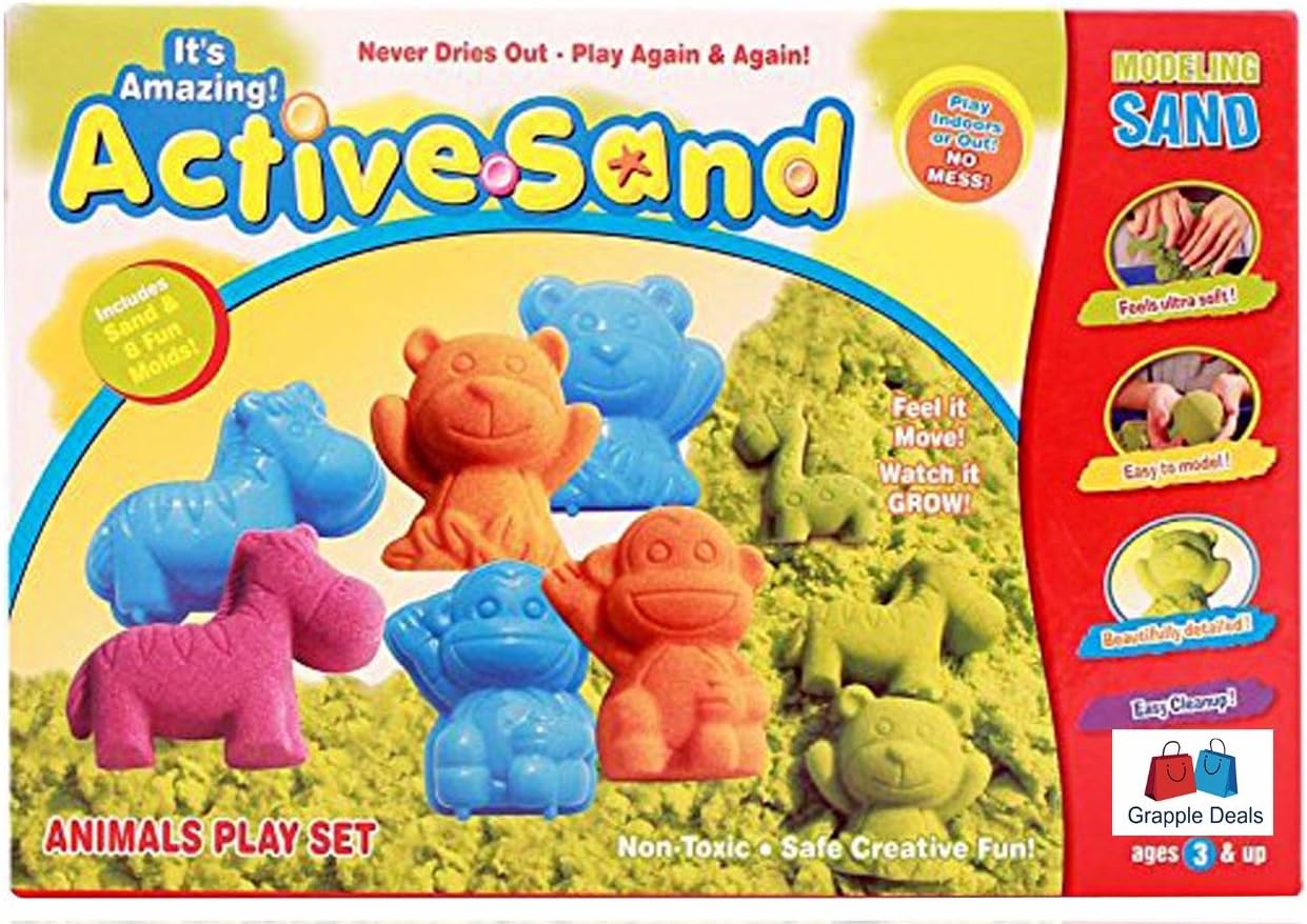 GRAPPLE DEALS Active Sand Animal Play Set Modeling Sand Never Dries Out For Kids.