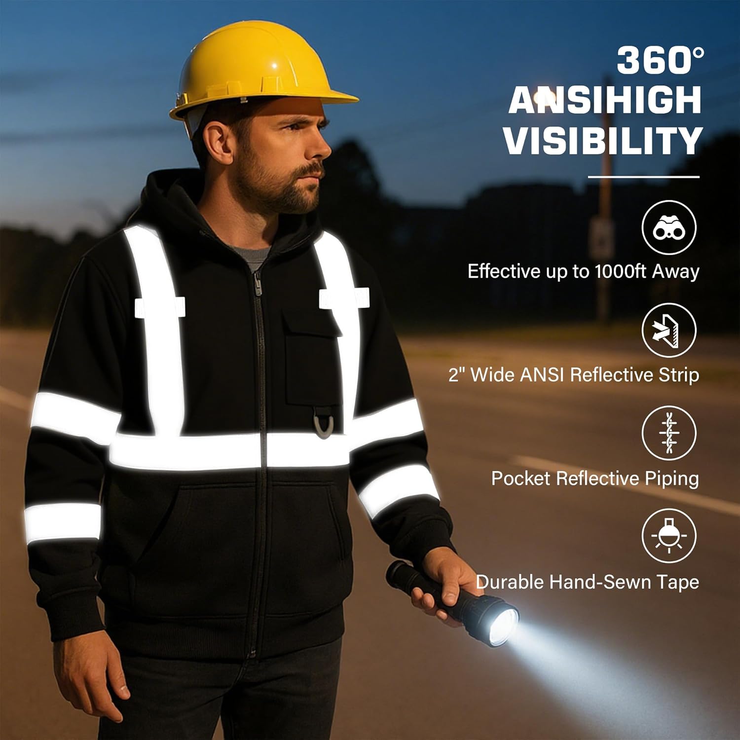 PAFESTER Men's Fleece Safety Hi Vis Lightweight Jacket Reflective Visibility Hooded jacket Bomber Jacket with Pockets Zipper