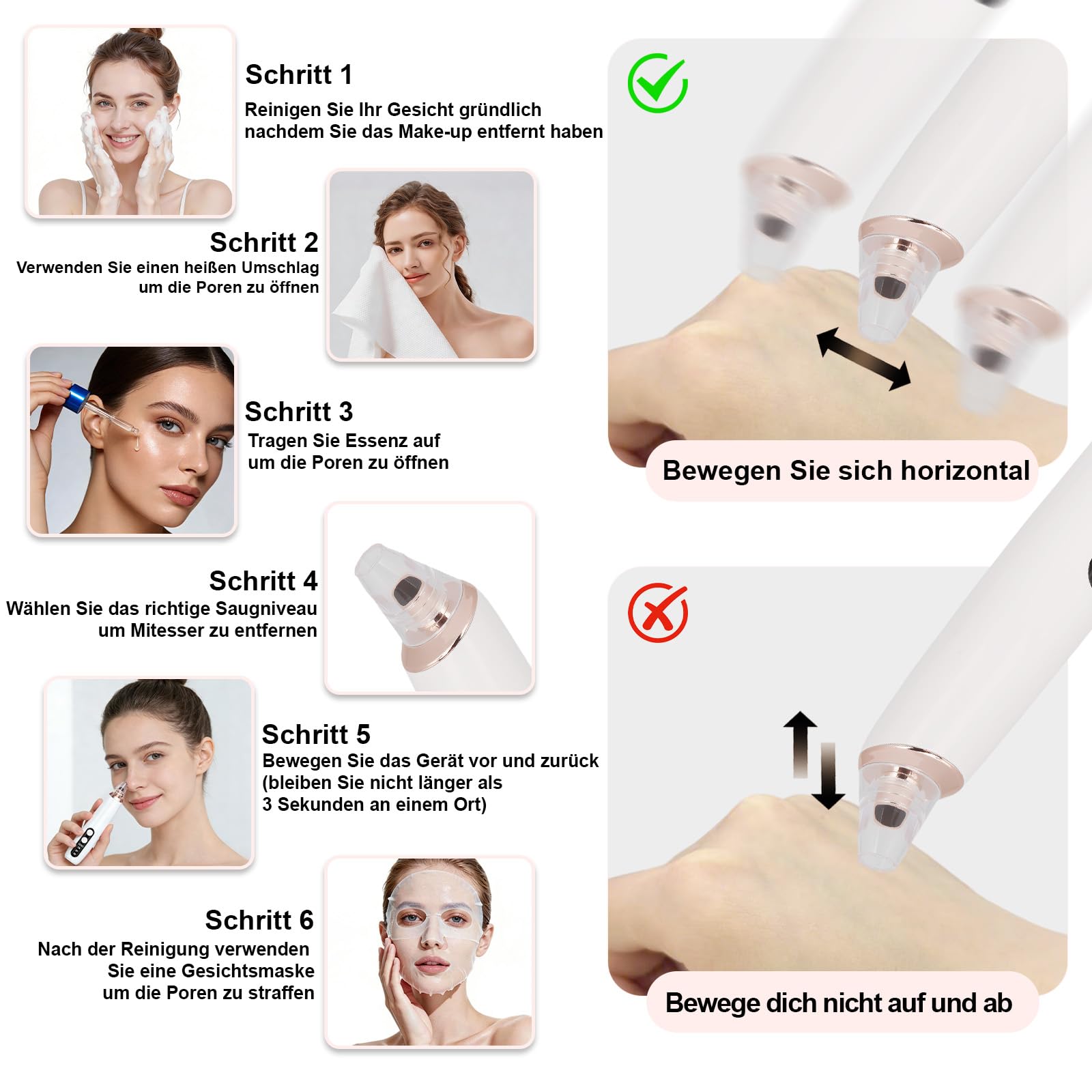 Mitesserentferner Porenreiniger Porensauger mit Sichtbarem Wassertank 4 Nadeln, 6 Aufsätze 3 Heizstufen, Elektrisches Pickel Ausdrücken Werkzeug 5 Modi,Wiederaufladbarer Blackhead Remover für Skincare