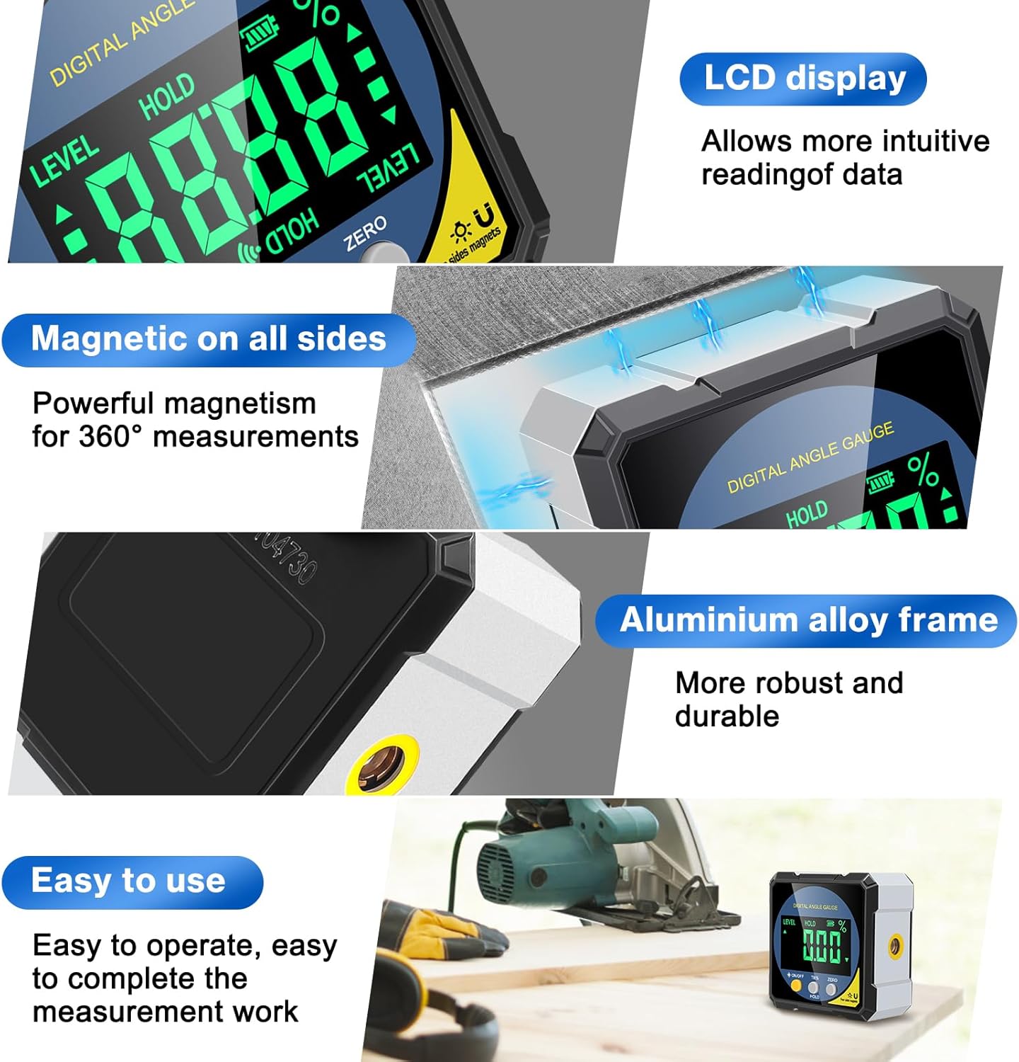 Digital Angle Finder with Dual Laser, 0.05° Magnetic Digital Inclinometer, Rechargeable Angle Gauge with Auto-Flip LCD for Table Saw Blade, Miter Saw Bevel Setting, Woodworking