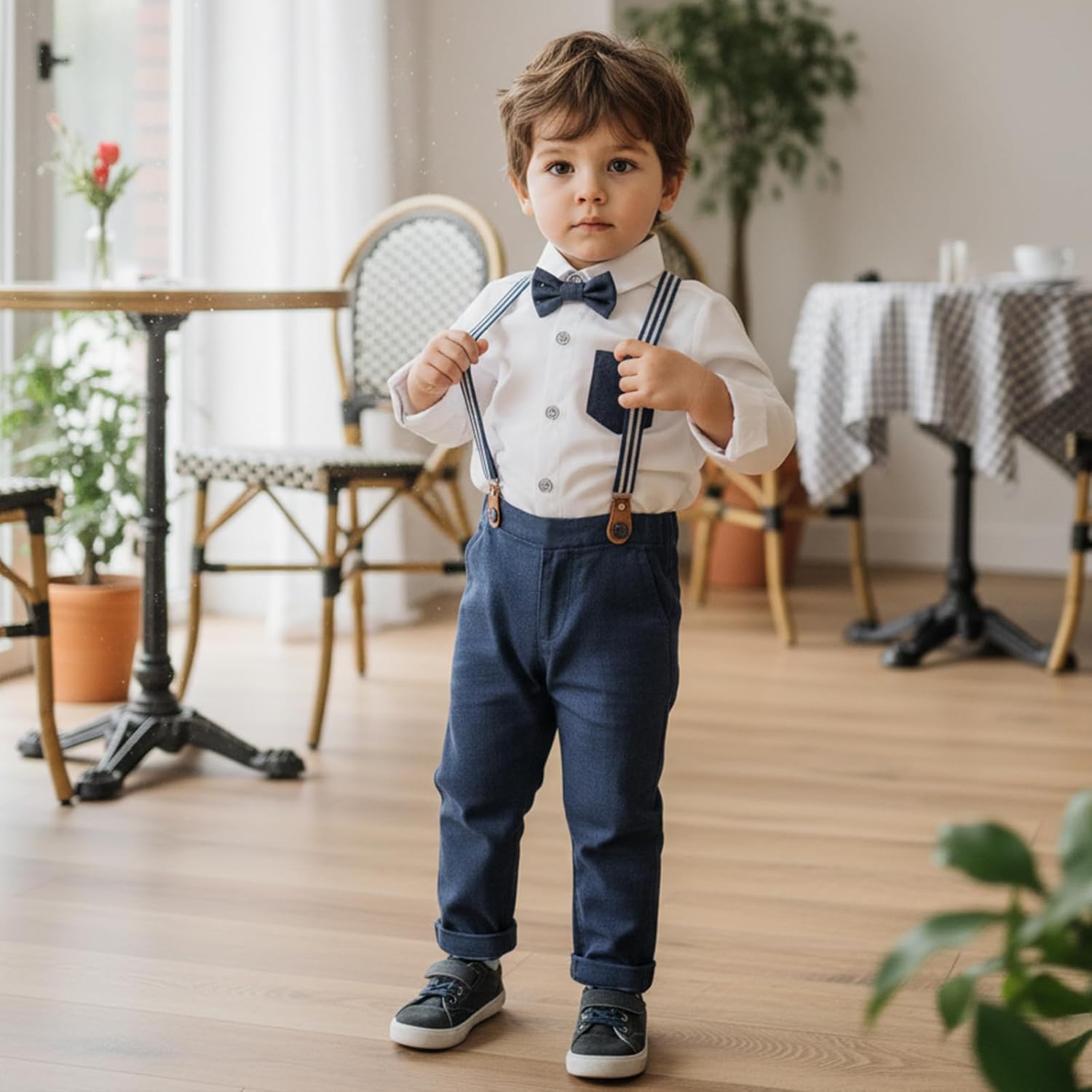 Volunboy Boys Clothes Set Toddler Kids Gentlemen Suit Long Sleeve Bow Tie Shirts Suspenders Pants Outfits - Image 3