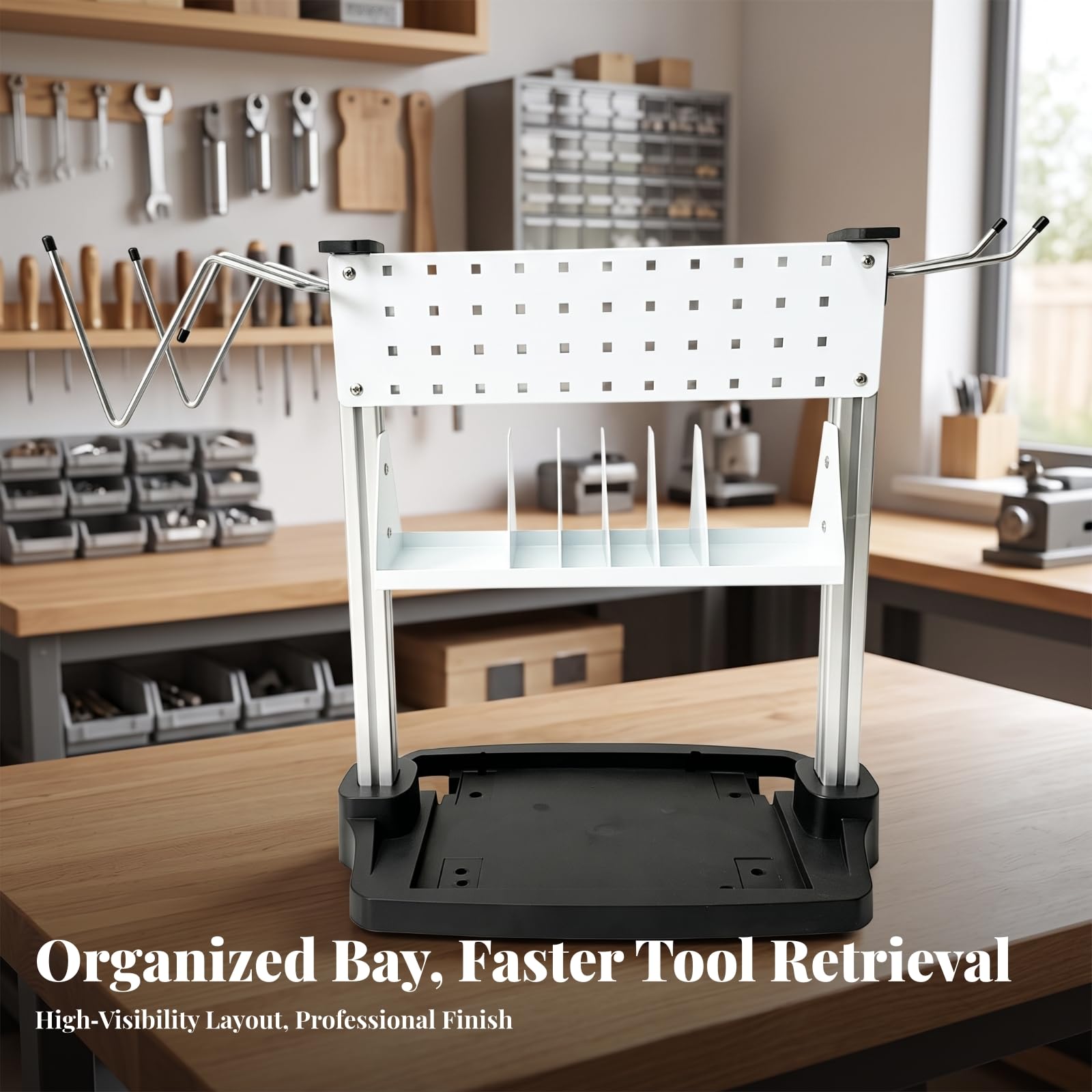 Harilla Freistehend Lochwand mit Haken Werkzeug-Organizer mit Haken, stabil, Werkzeughalter Tafel, für Werkbank, Schleifstation, Heimwerker