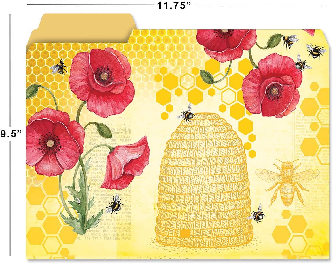 Bee Friends File Folders Value Pack - Set of 24 (6 Designs) 1/3 Cut Staggered Tabs, Bright and Colorful Designs, Office Supplies, Letter Size, 9 ½ x 11 ¾ Inches…