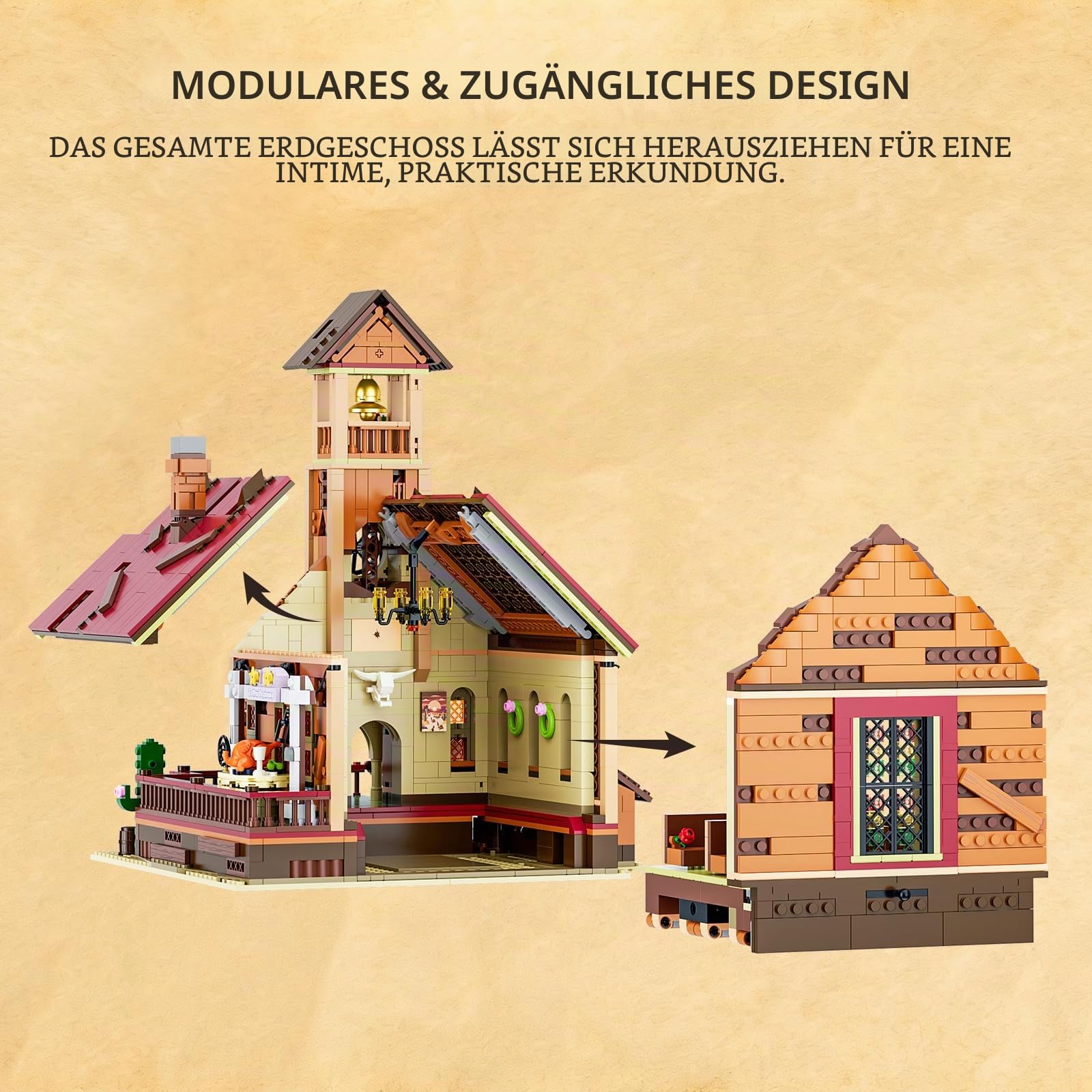 Lumibricks Old West Meeting Hall Beleuchtetes Klemmbaustein-Set, 2556 Teile kreatives BAU- und Lernset mit Schnellverschluss-Struktur und Touch-Dimmfunktion, geeignet für Erwachsene und Jugendliche