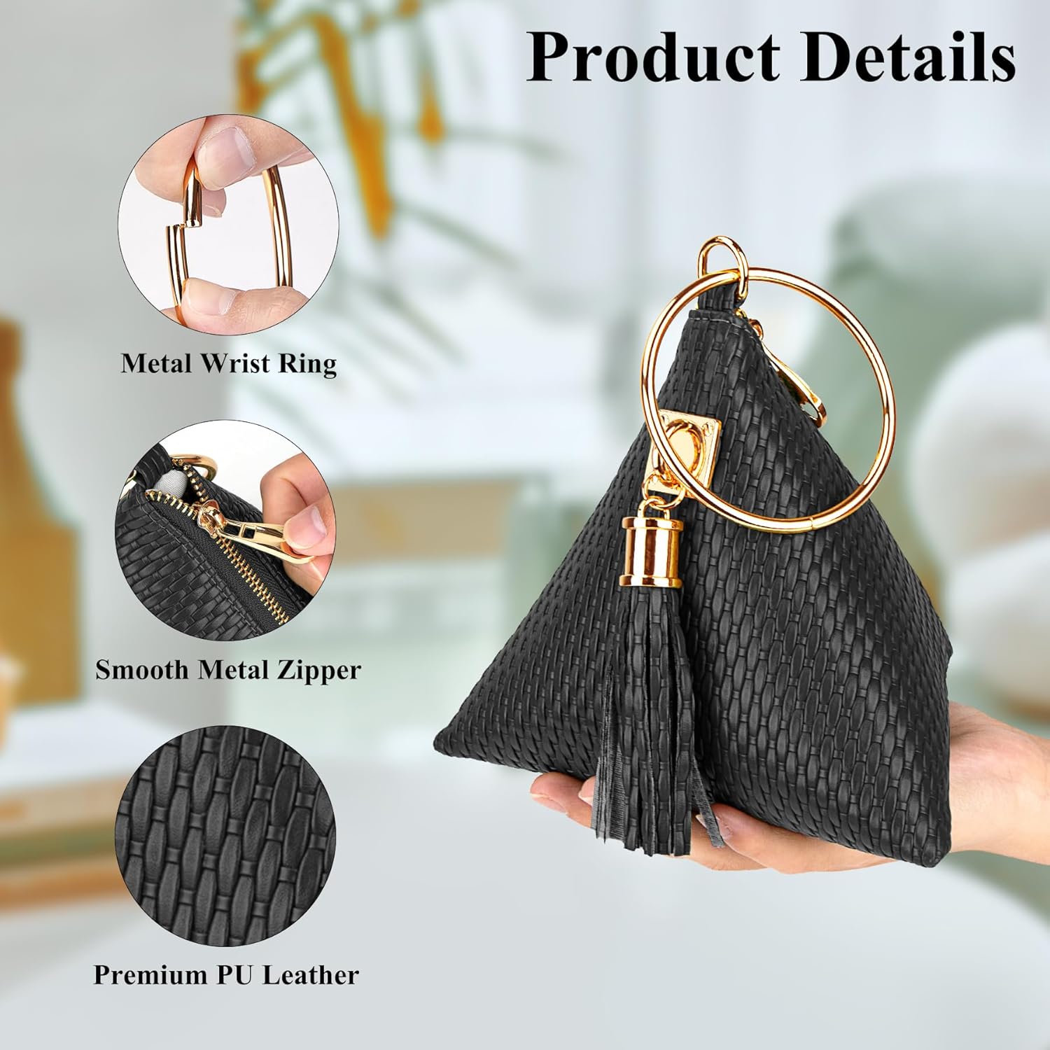 bvya Leather Triangle Wristlet Clutch Purse Handbag - Pyramid Evening Cocktail Wallet Tassel Charm - Image 3