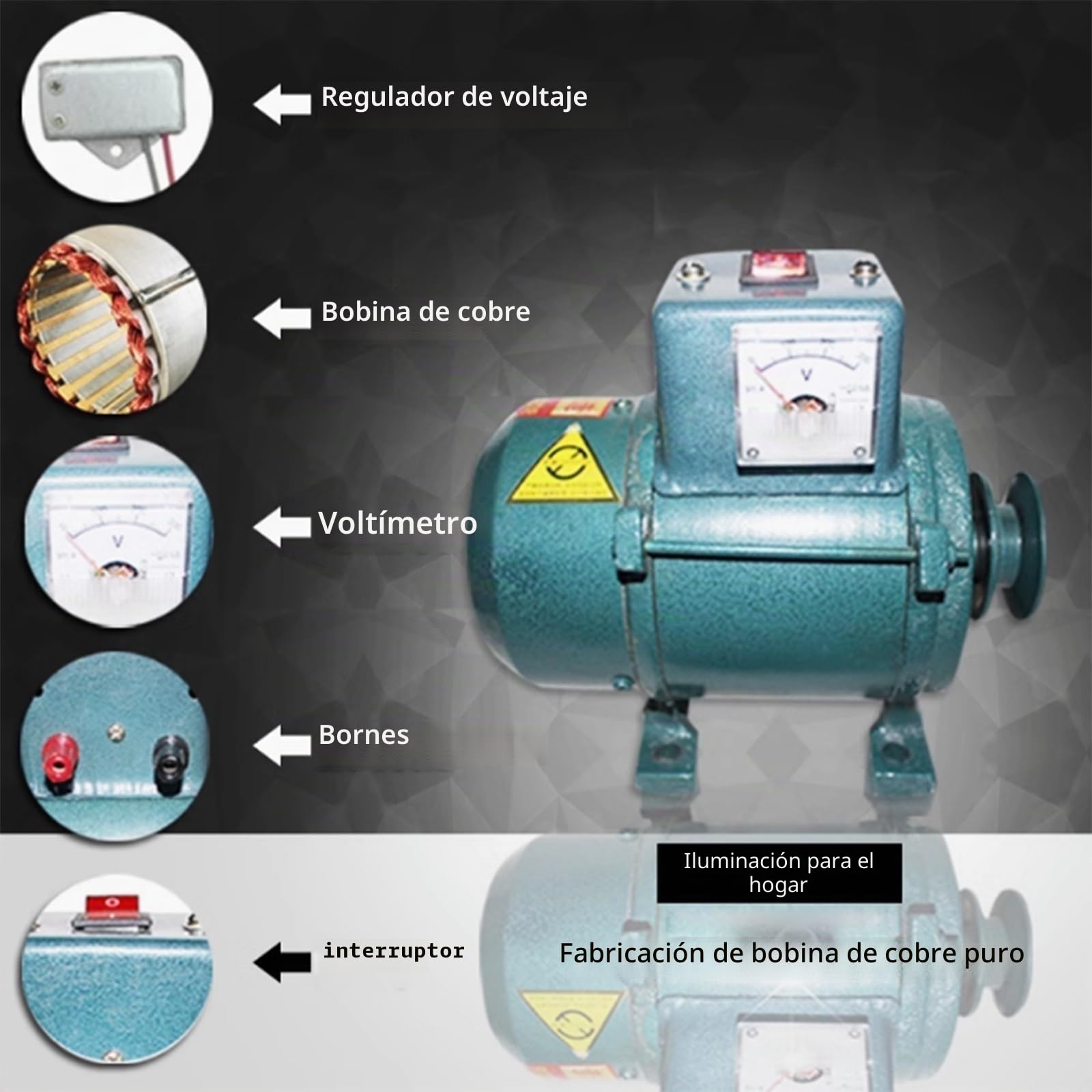Generador 7000W 220V Sin Escobillas Con Imán Permanente, Bobina De Cobre, 50Hz Transmisión Por Correa, Compatible Con Motor De Gasolina O Diésel, Para Iluminación