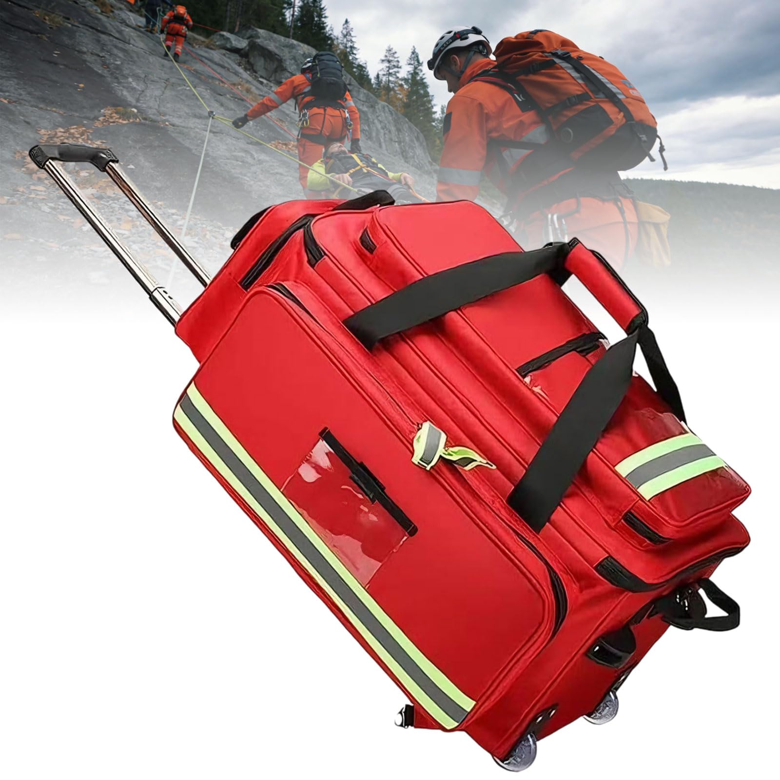 Compartmentalised Trauma Bag, Portable Medical Trolley Bag on Wheels with Removable Base, Large Empty Duffle for Ambulance Crews, Nurses and Emergency Medical Services Equipment Storage