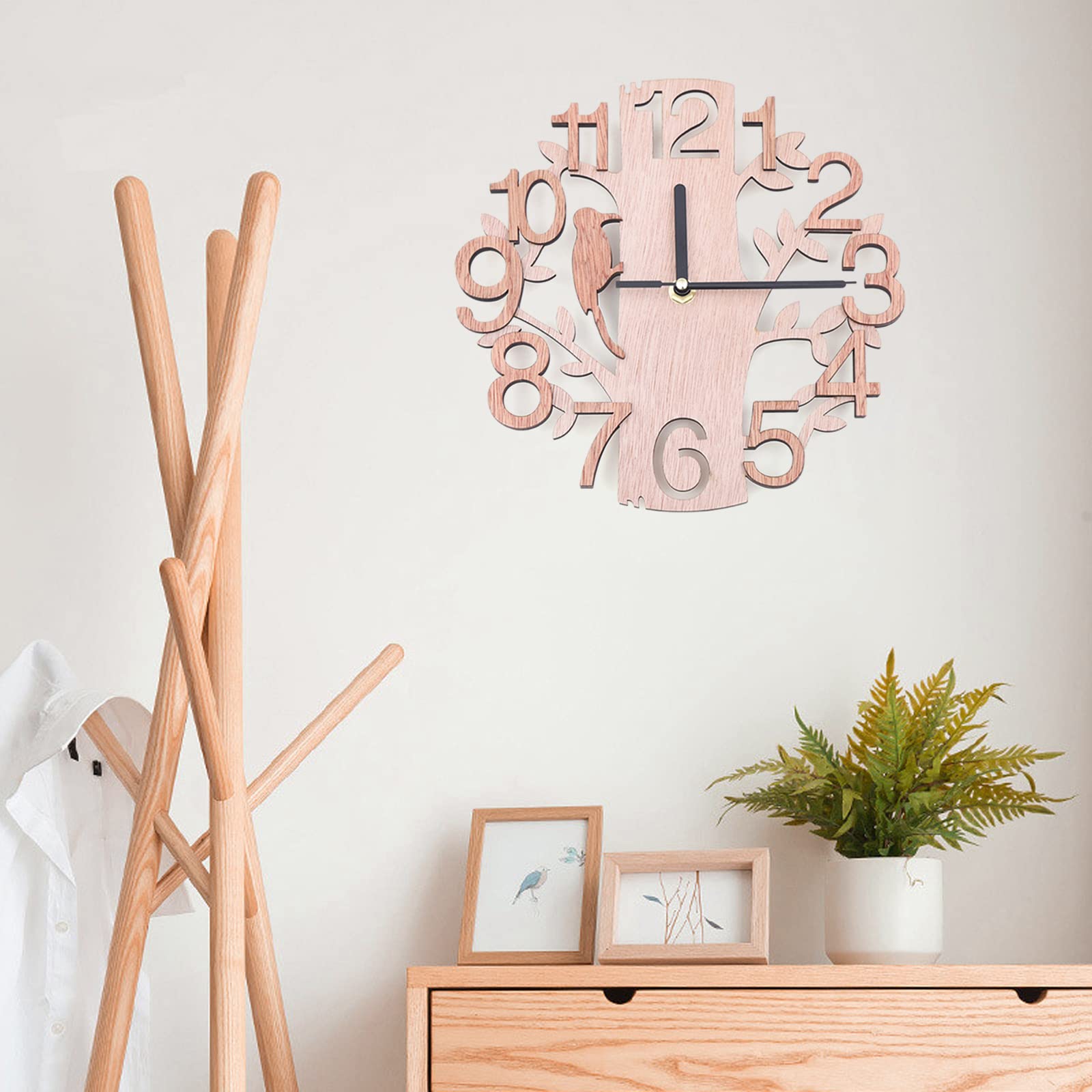 Horloge Murale Design Bois avec Mécanisme Silencieux, Grande Horloge Décorative Rond 23 cm, Cadre Naturel pour Salon Chambre Bureau, sans Tic-Tac