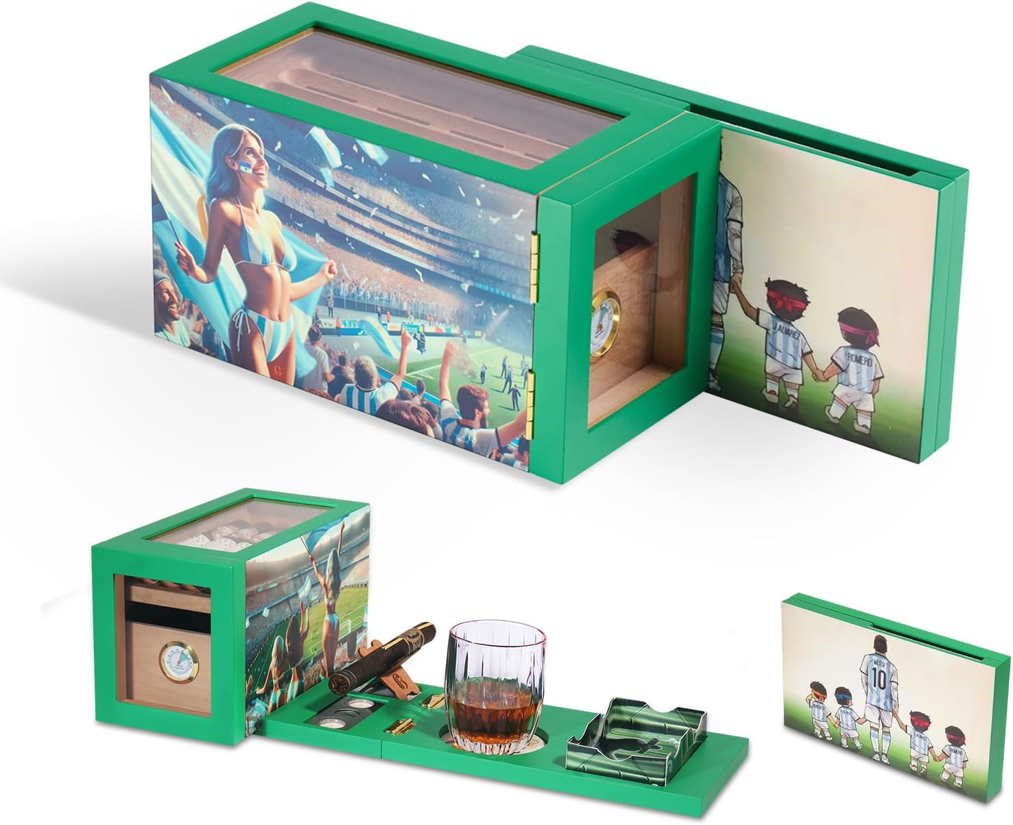 Humidor Cigar Box, Cedar Lined Cigar Accessories & Humidors Set, Magnetic Detachable Design, 30 Cigar Capacity Travel Case, Complete Cigar Sets for Men Gift, Ideal for Home or Office Decor (Green)