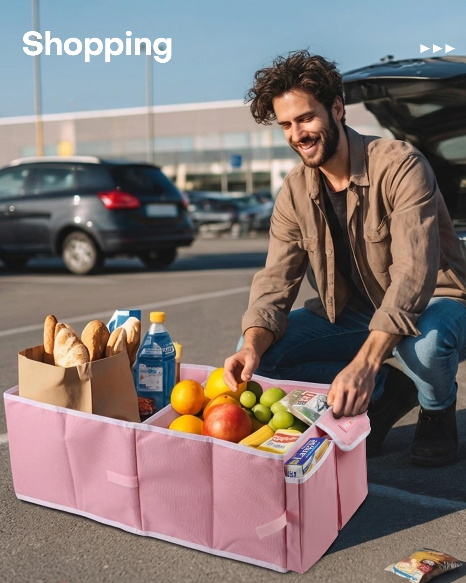 HOTOR Organizador de maletero de coche, Separador Maletero para Coche, Rosa, Básico, 2 Compartimentos