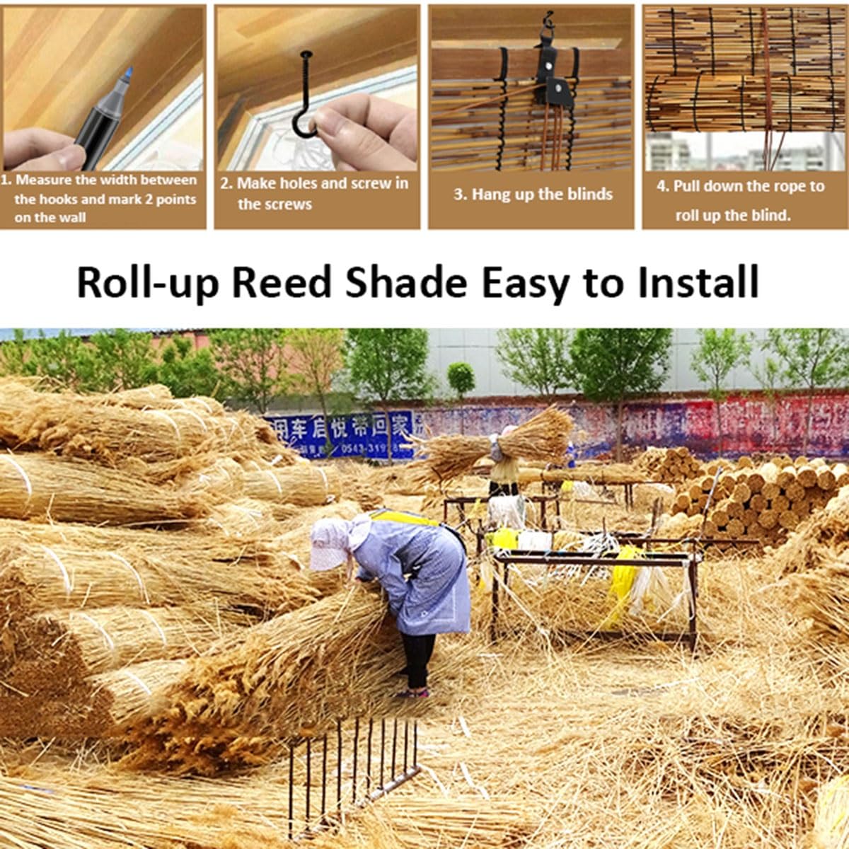 Lichtfilterende Bamboe Jaloezieën Voor Buiten Patio, Bamboe Rolgordijnen 80x160cm 140x200cm 165x220cm Rolgordijnen Voor Ramen, Retro Verduisteringsgordijnen Voor Veranda Privacy (Size : 140x200cm