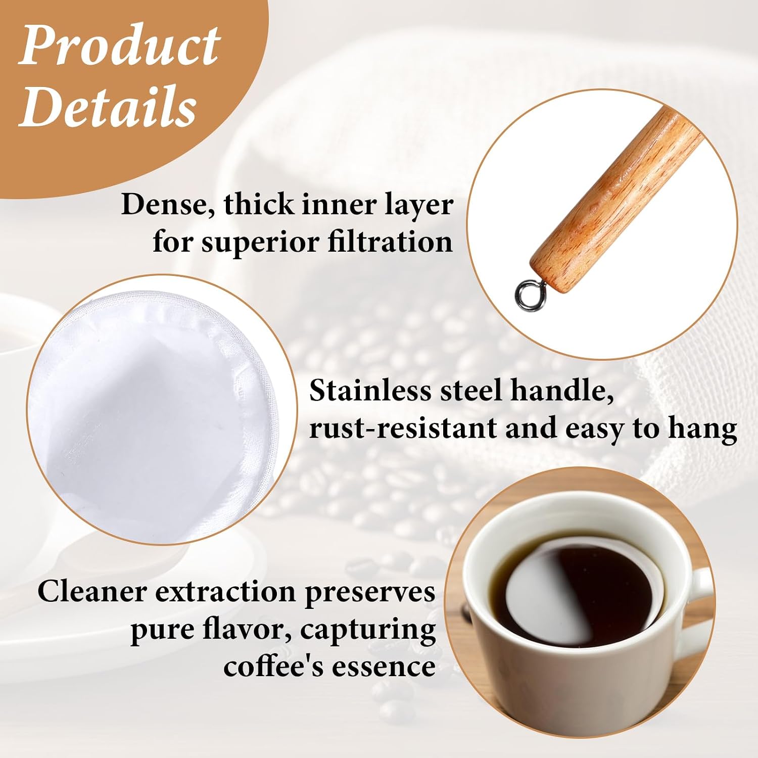 2 Pcs Strainers Fine Mesh Coffee Sock Filter Large Reusable Thai Tea Filter Traditional Coffee Strainer Cloth Tea Strainers for Loose Teas Pour Over image 3