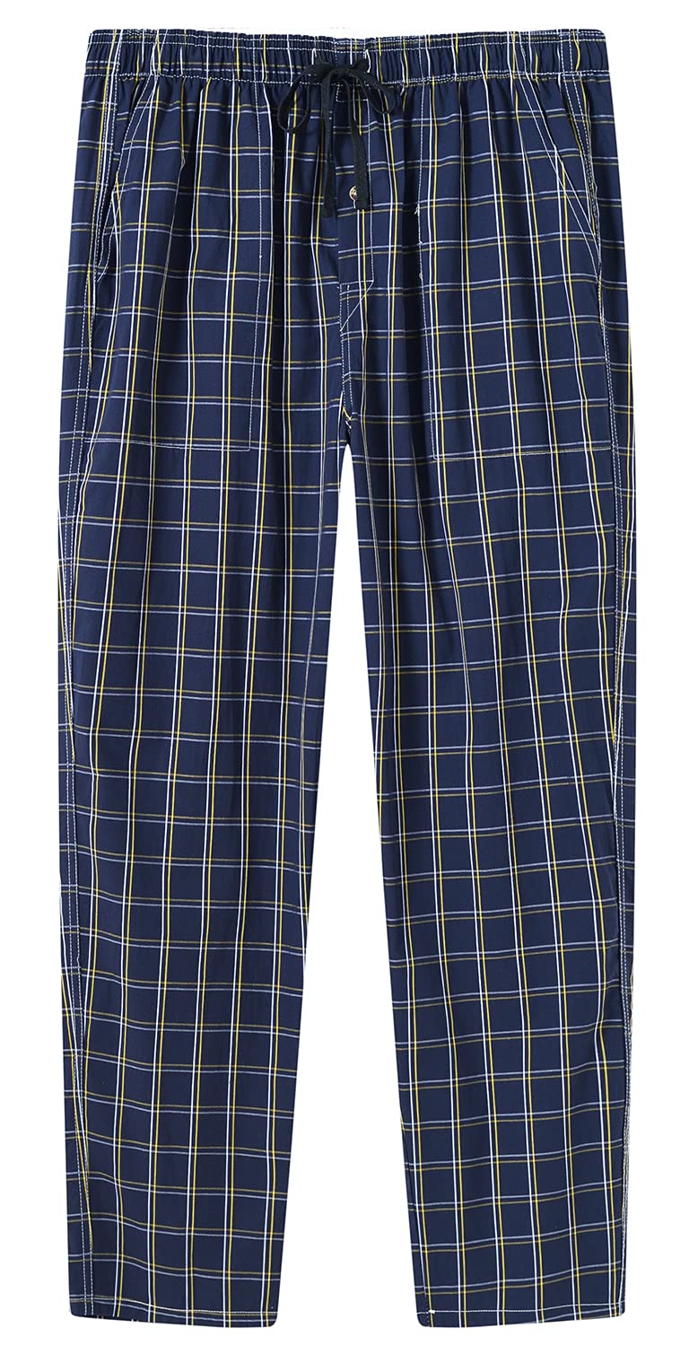 MoFiz Pantaloni Pigiama Uomo 100% Cotone Lungo Pantaloni da Casa a Quadri Leggero Traspirante con Tasche