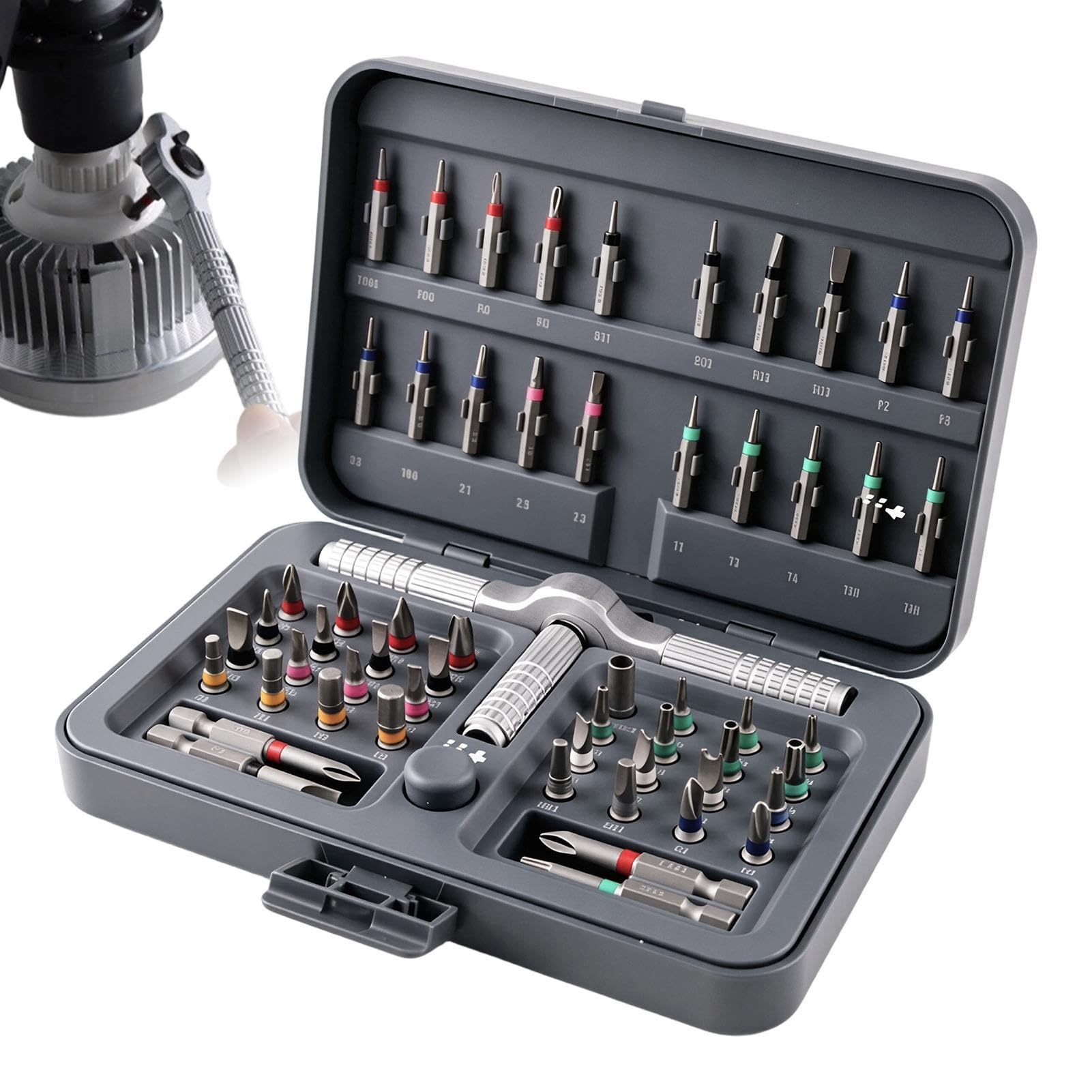 Set di cacciaviti a cricchetto 60 in 1 con chiave magnetica rimovibile | Set di cacciaviti a cricchetto per riparazione elettricista HVAC Tech Meccanico Automotive Casa