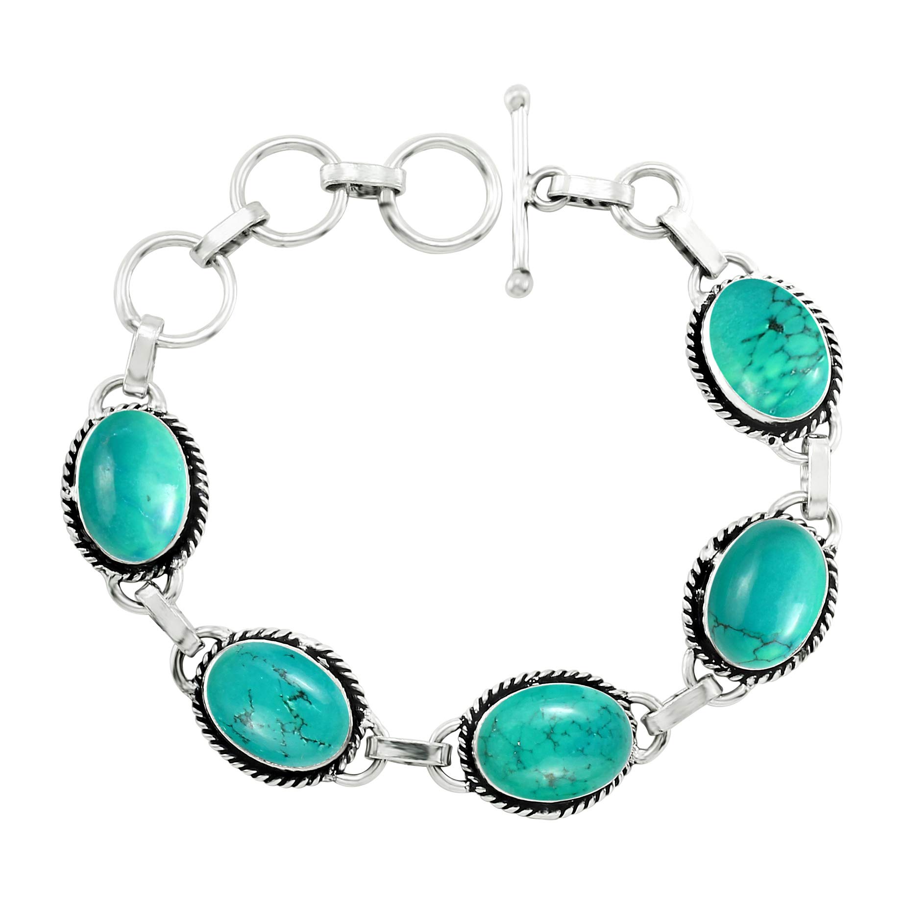 Oval Shape Natural & Synthetic Gemstones 925 Silver Plated Handmade Link Bracelets for Women - Birthstone Vintage Style Bohemian Adjustable Bracelet - Gifts for Wedding Anniversary Christmas