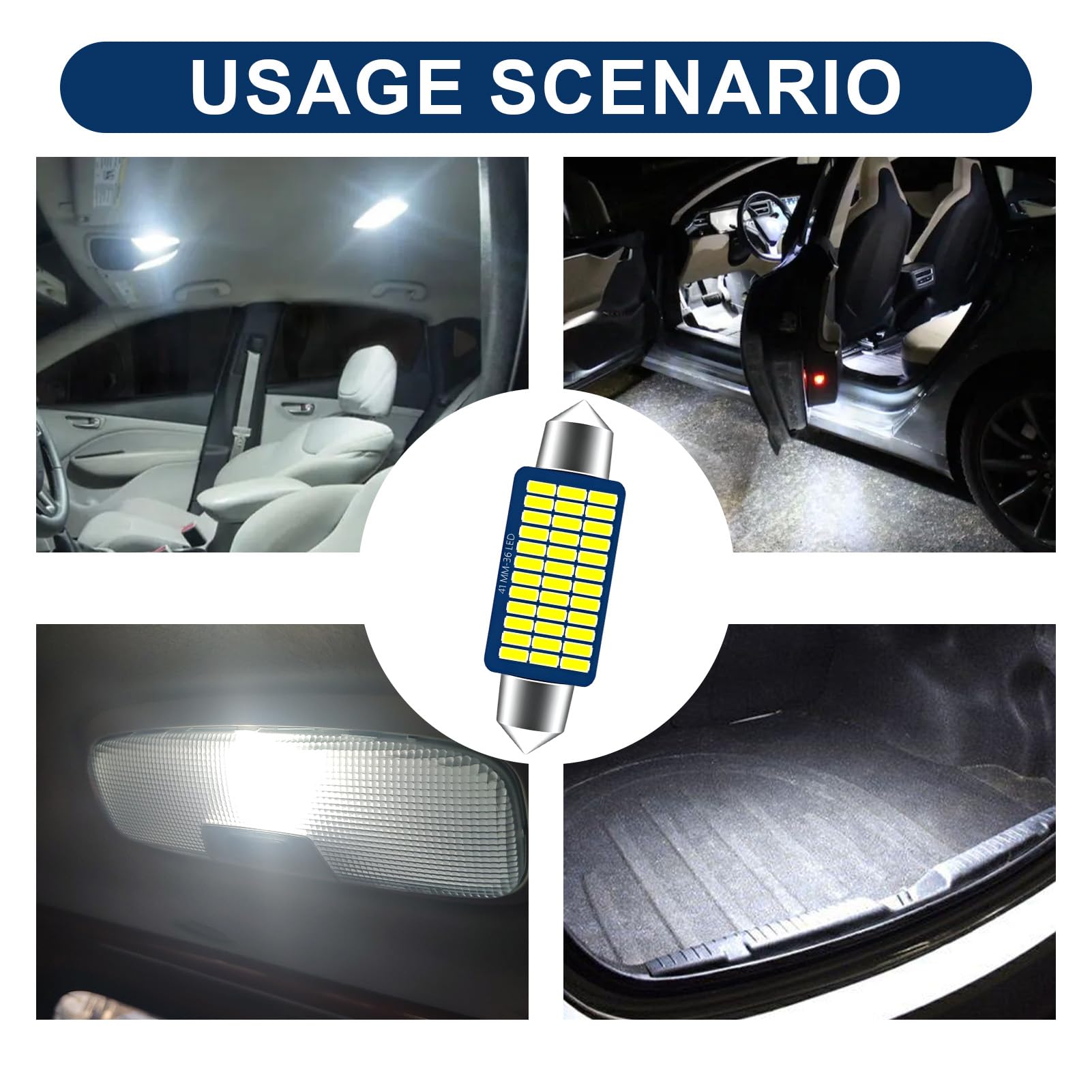 10 szt., 41 mm, żarówka festonowa LED do wnętrza samochodu, C5W, żarówka LED 12V, biała, 6000K, super jasna, do oświetlenia sufitowego, tablicy rejestracyjnej samochodu, bagażnika, kopuły