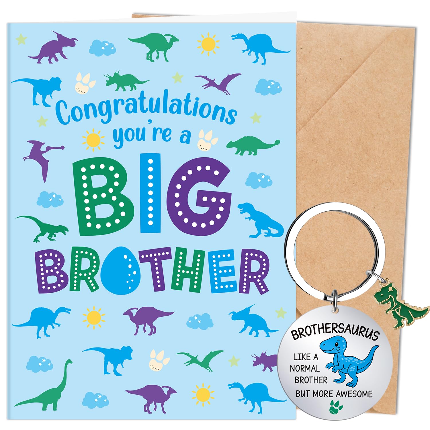 Luvart New Big Brother Card Gift - New Big Brother Greeting Card with Keychain New Baby Arrival Gifts from Sibling Congratulations Baby Shower Pregnancy Gift โ image 1