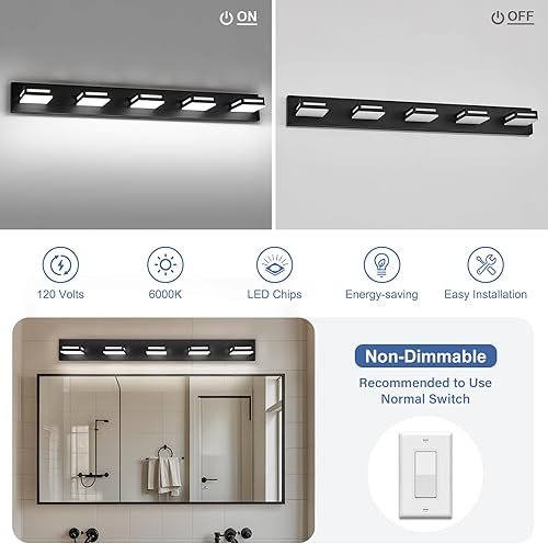 Miniatura 50 de Lámparas LED modernas para tocador (3 lámparas, 24 pulgadas), accesorios de iluminación para pared de baño acrílico dorado sobre espejo