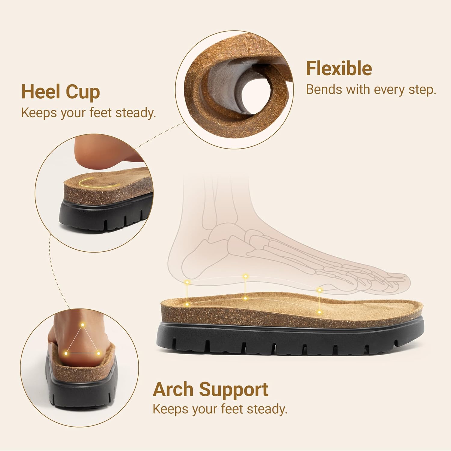 DREAM PAIRS Women's Platform Sandals Wedge Chunky Heel Slip-on Comfort Slides with Arch Support Cork Footbed Adjustable Buckle Summer Slide Sandals - Image 5