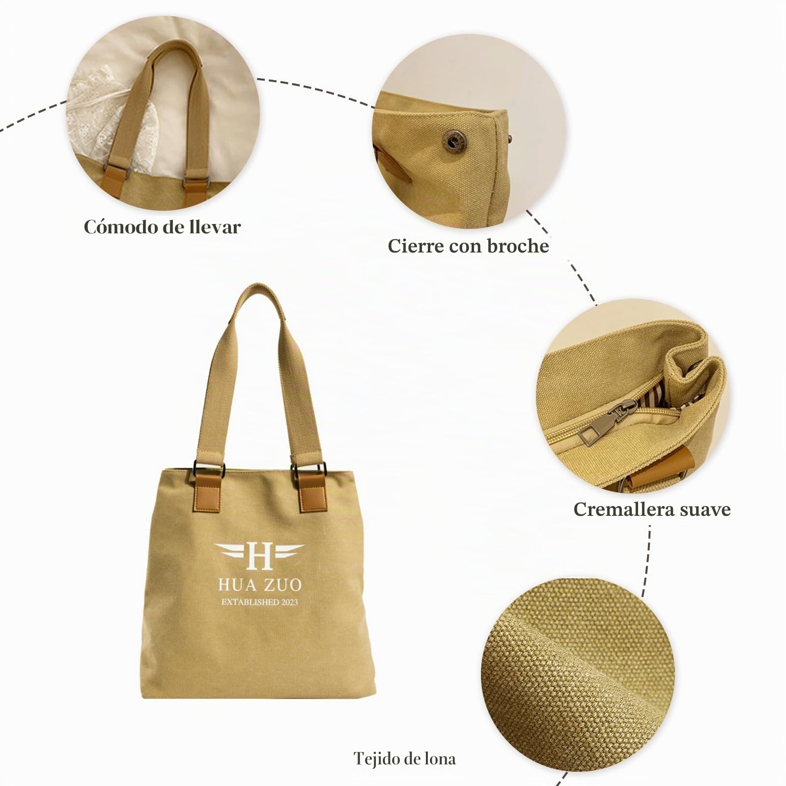CORIOS Bolso de Mano de Lona Bolso de Hombro para Mujer Gran Capacidad Bolsa Shopper Bolsa de Ociopara Multifuncional Bolso Tote para Compras Trabajo Citas Viajes Café