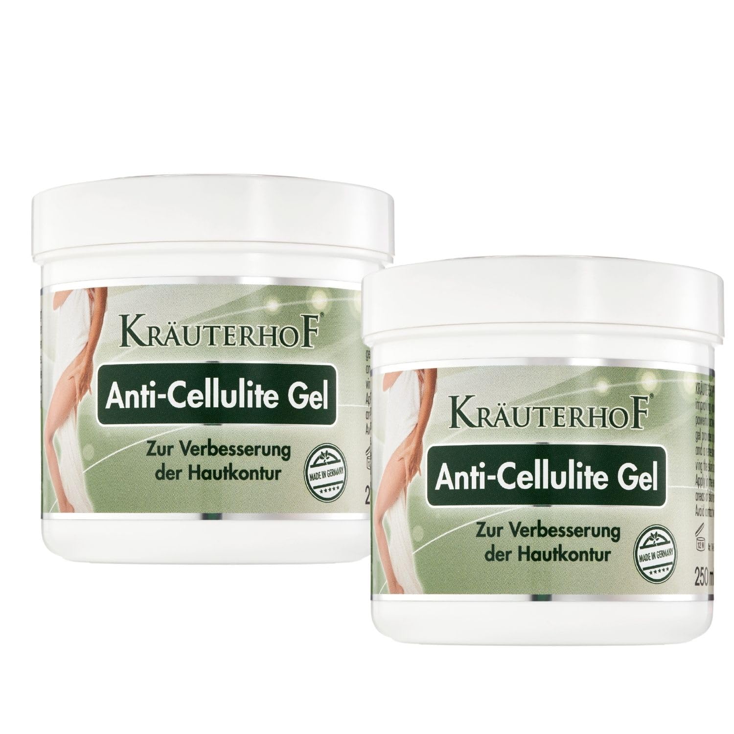 Kräuterhof® Anti Cellulite Gel Duo Set (2 x 250ml) – mit hochdosiertem Koffein & Carnitin und angenehmen Wärme-Effekt & erfrischendem Duft, Verbesserung der Hautkontur, straffende Anti Cellulite Creme