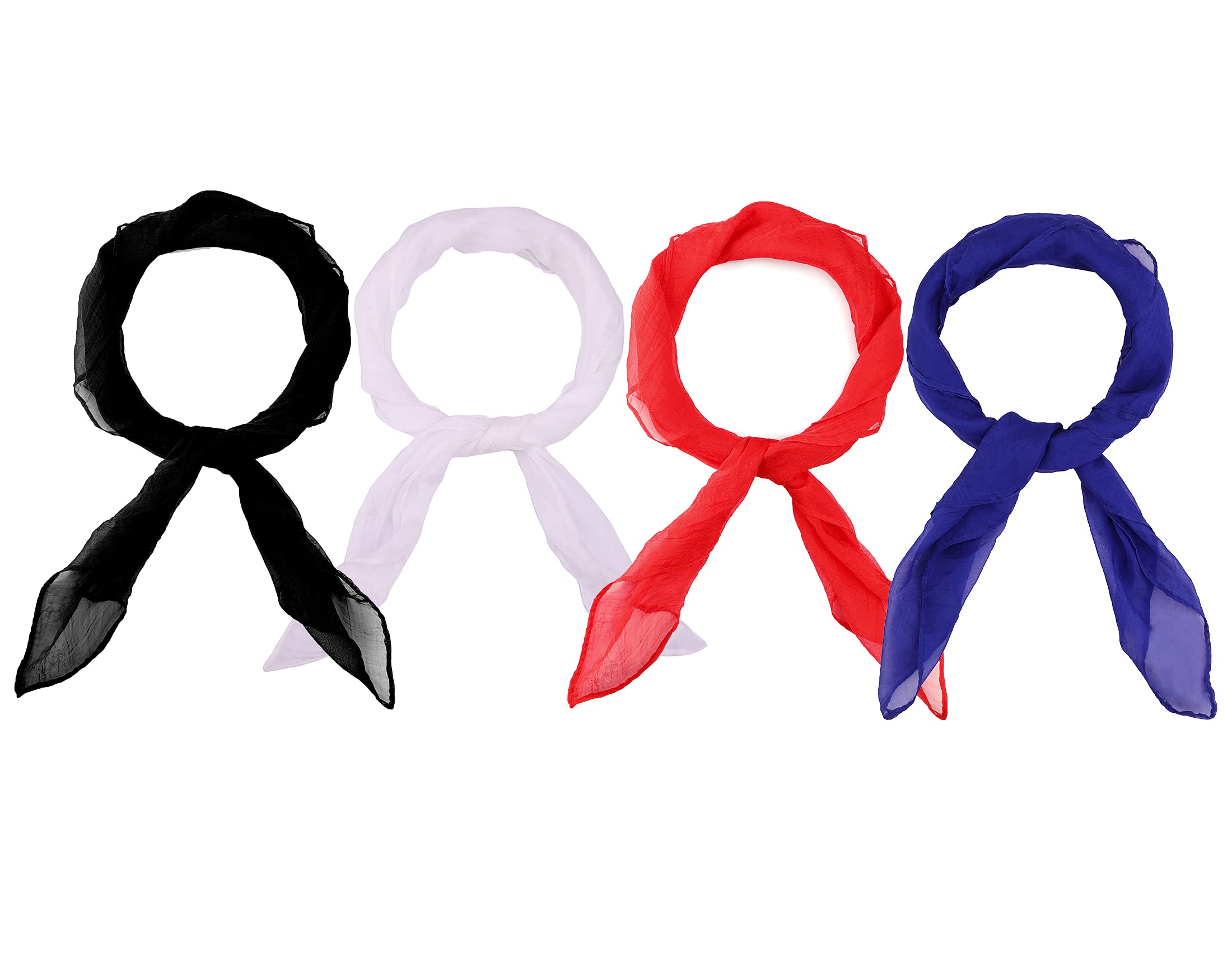 GCFIYPP 1950s Square Chiffon Scarf Sheer Square Neck Head Scarfs for Women,girls,ladies, Black+white+red+royal Blue, Medium