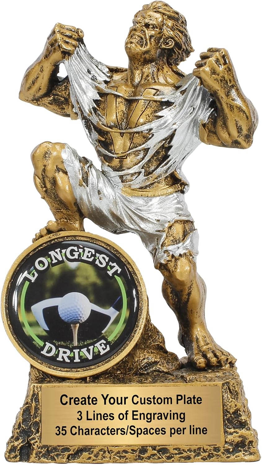 Monster Golf Trophy - 6.75 Inch Tall - Engraved Beast Award with Golf, Closest to The Pin or Longest Drive Insert - Customize Now